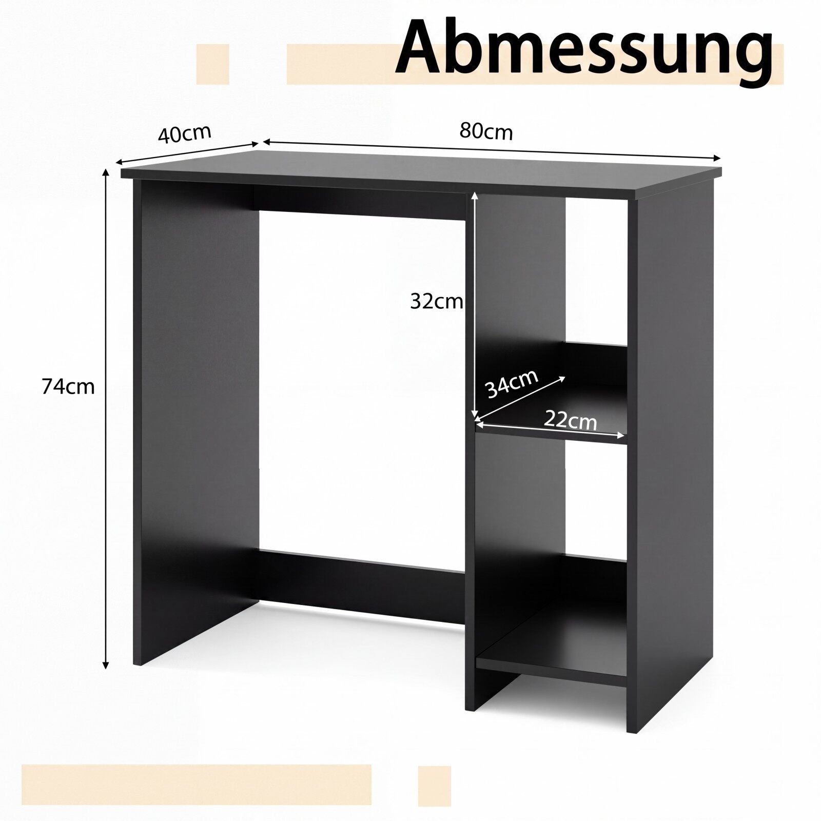 80 cm kodukontori laud väikesesse ruumi - must