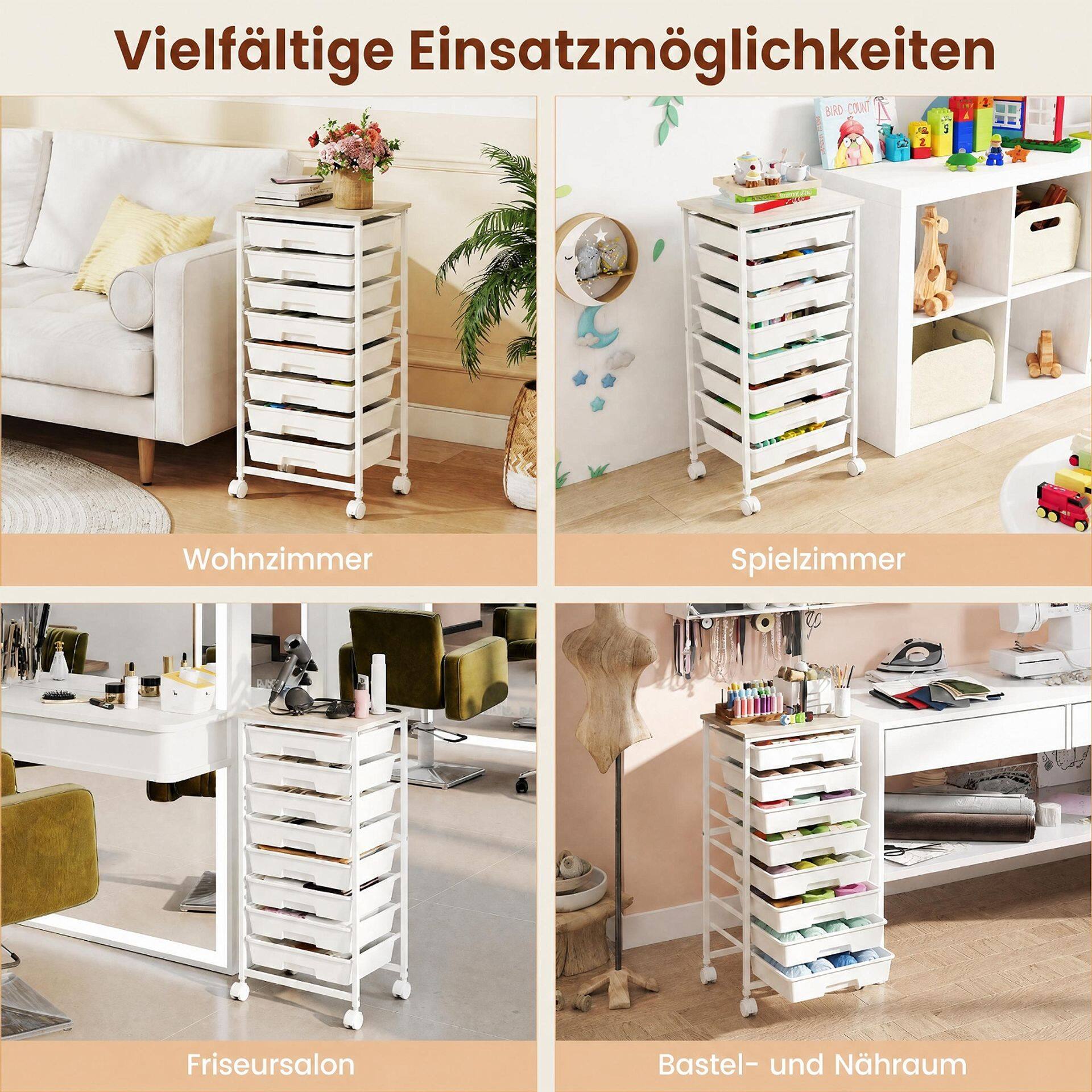 Rolling Cart with 8 Drawers and Wooden Tabletop with Lockable Wheels for Home Office-White + Natural Rolling Cart with 8 Drawers and Wooden Tabletop with Lockable Wheels for Home Office-White + Natural