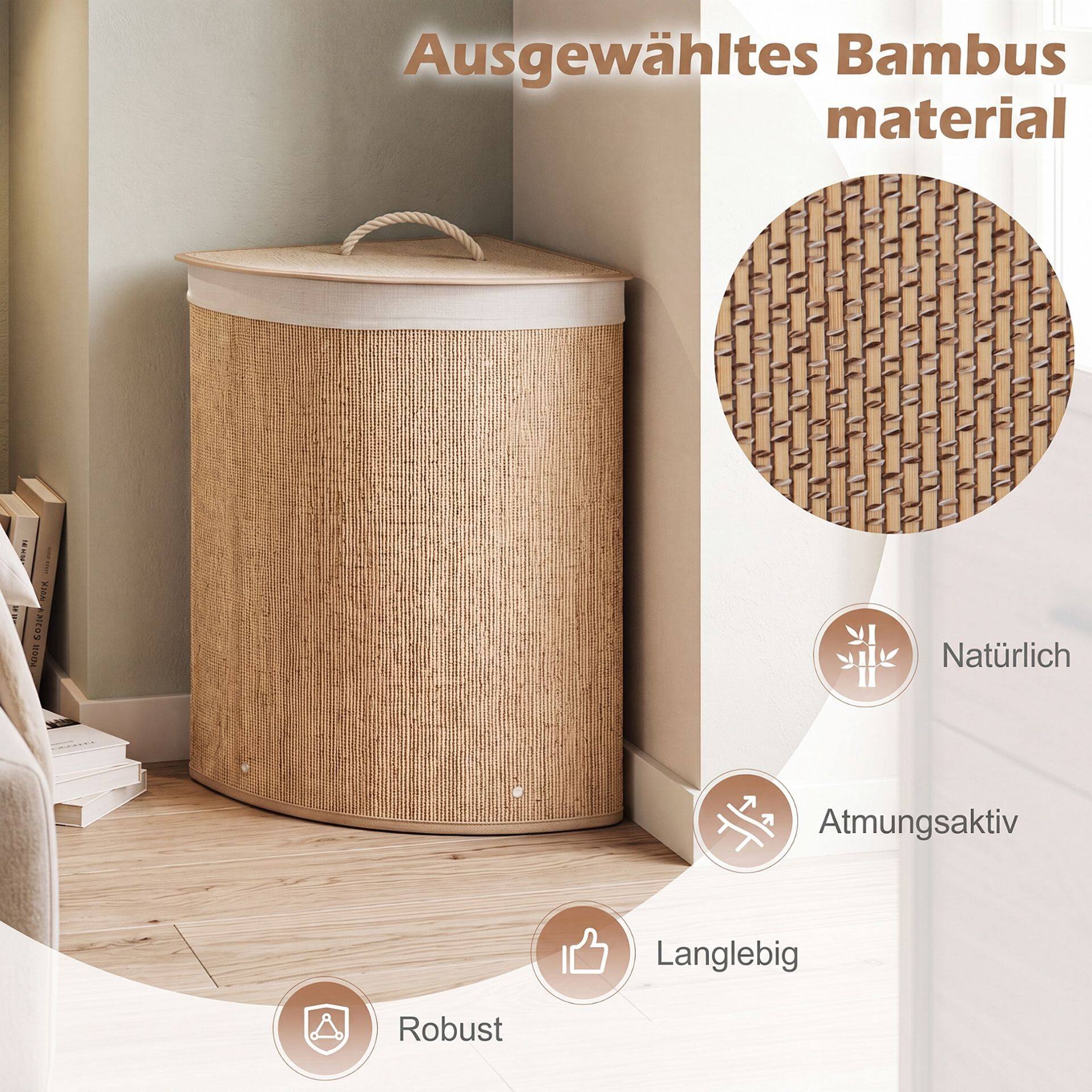 15-gallonine bambusest pesukorv eemaldatava voodriga - naturaalne