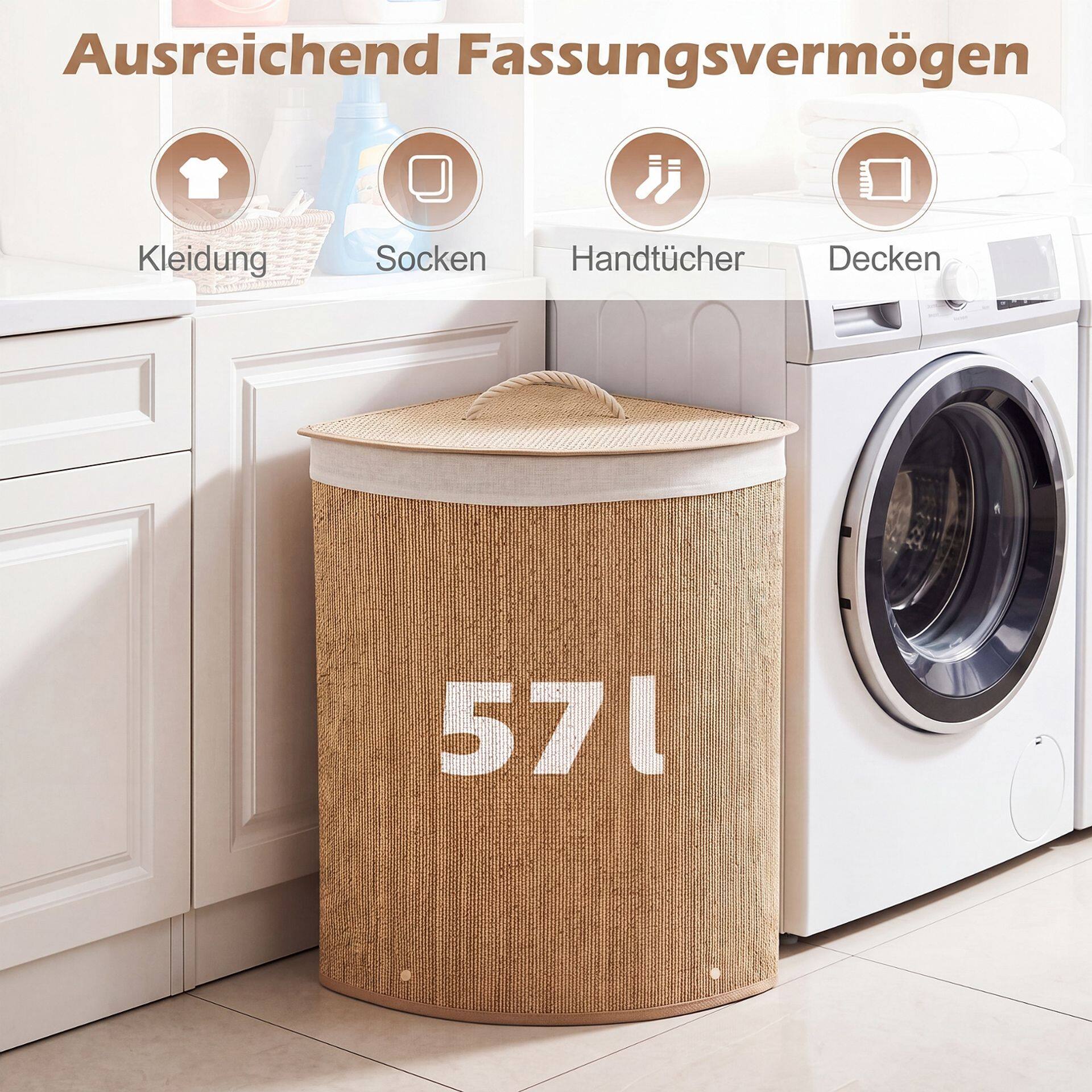 15-gallonine bambusest pesukorv eemaldatava voodriga - naturaalne