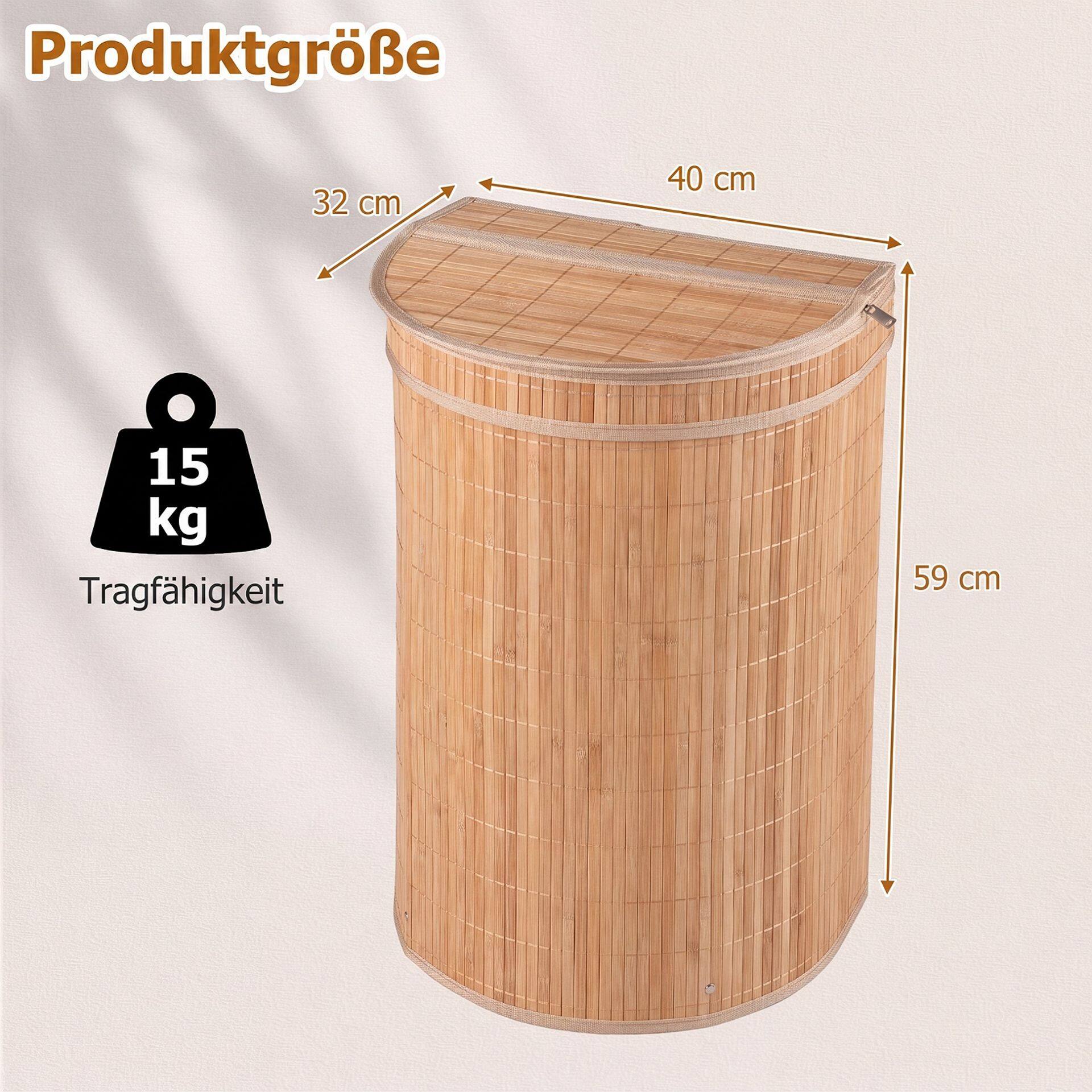 19-gallonine bambusest pesukorv lukuga kaanega - naturaalne