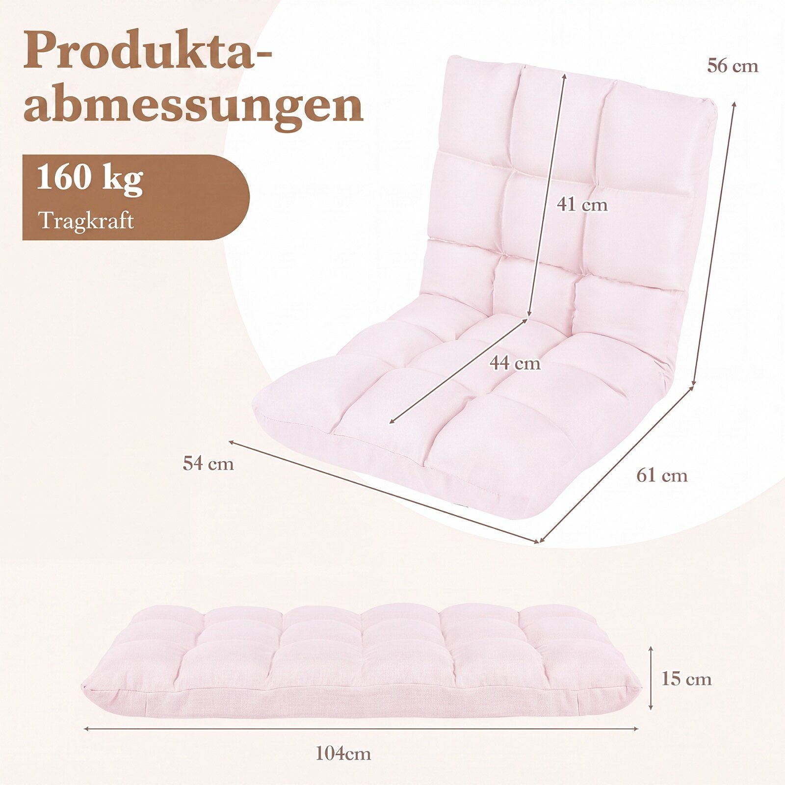 14-positsiooniline reguleeritav kokkupandav mängudiivan - heleroosa