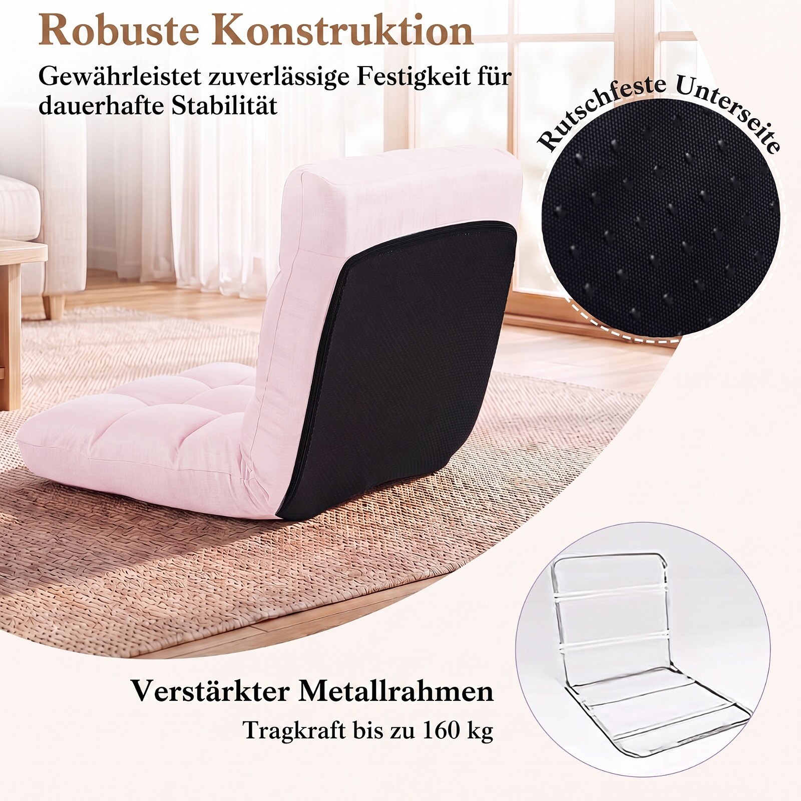 14-positsiooniline reguleeritav kokkupandav mängudiivan - heleroosa