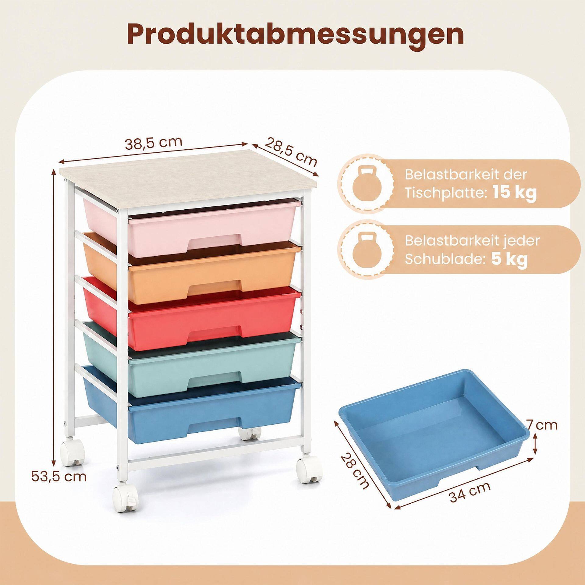 5-sahtliga ratastel käru puidust lauaplaadi ja metallraamiga meisterdamistoa jaoks - Macaron