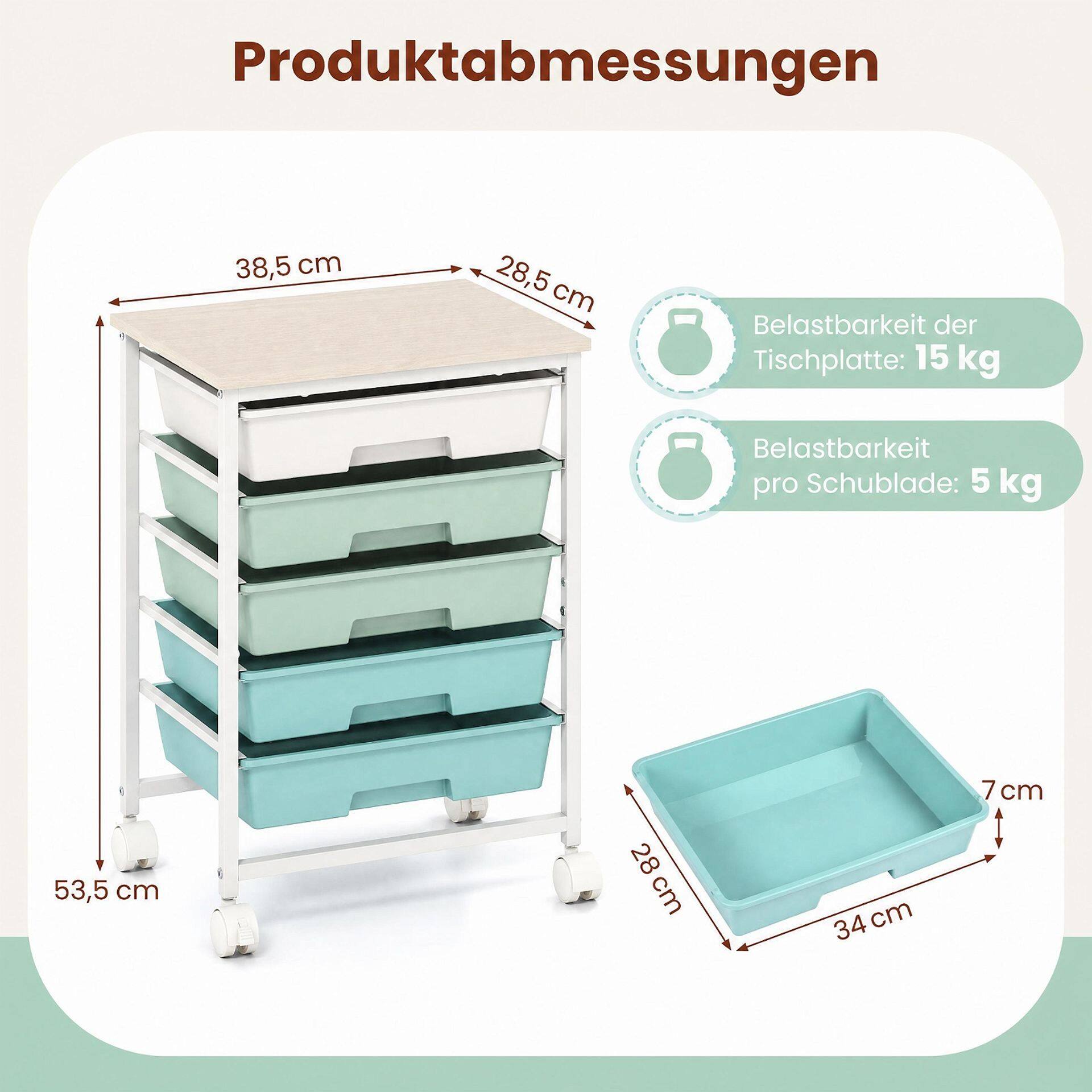 5-sahtliga ratastel käru puidust lauaplaadi ja metallraamiga meisterdamisruumi - roheline gradient