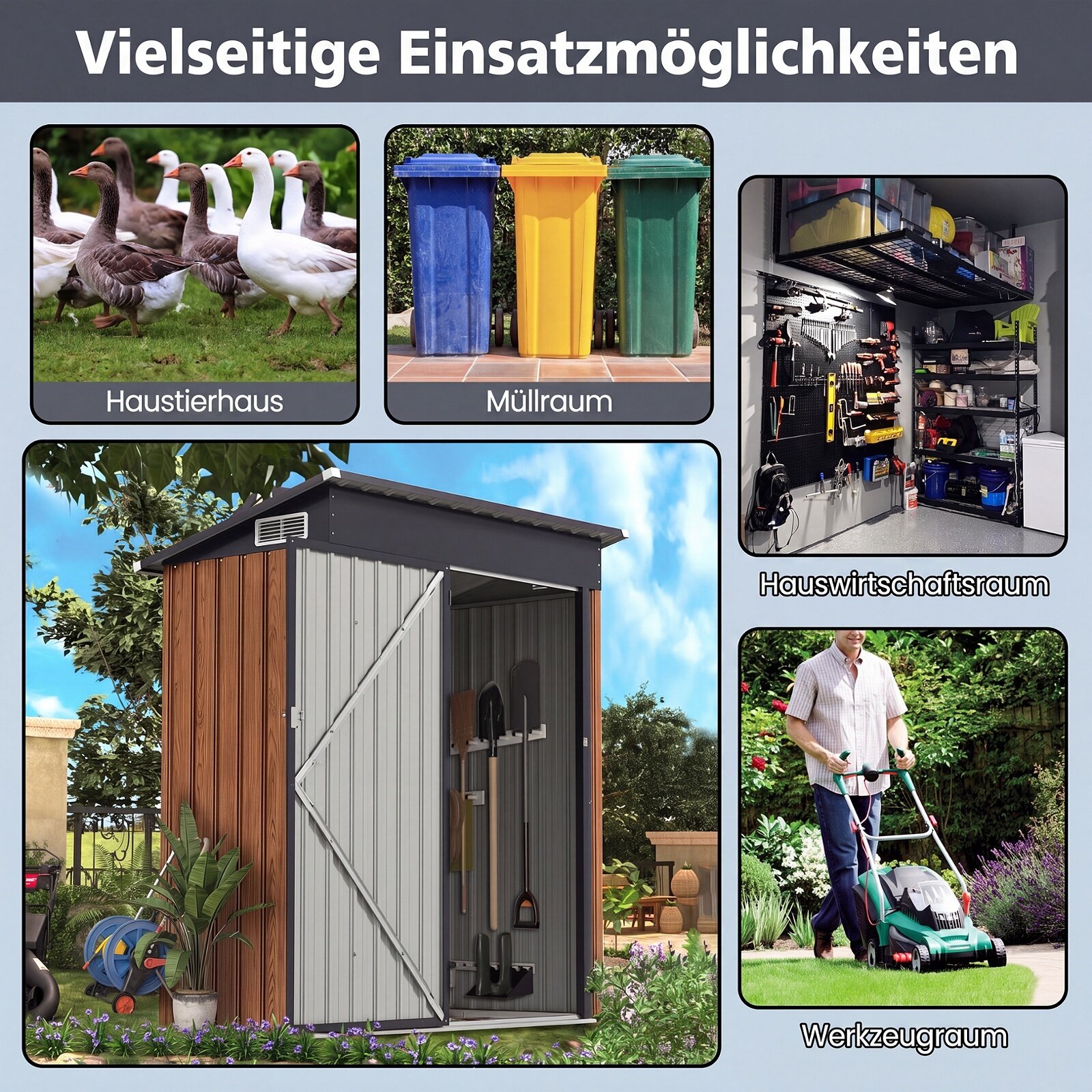 Metallist aiakuur 150 x 90,5 x 185 cm 1,5 m³ tööriistakuur katusealuse katusega, pruun