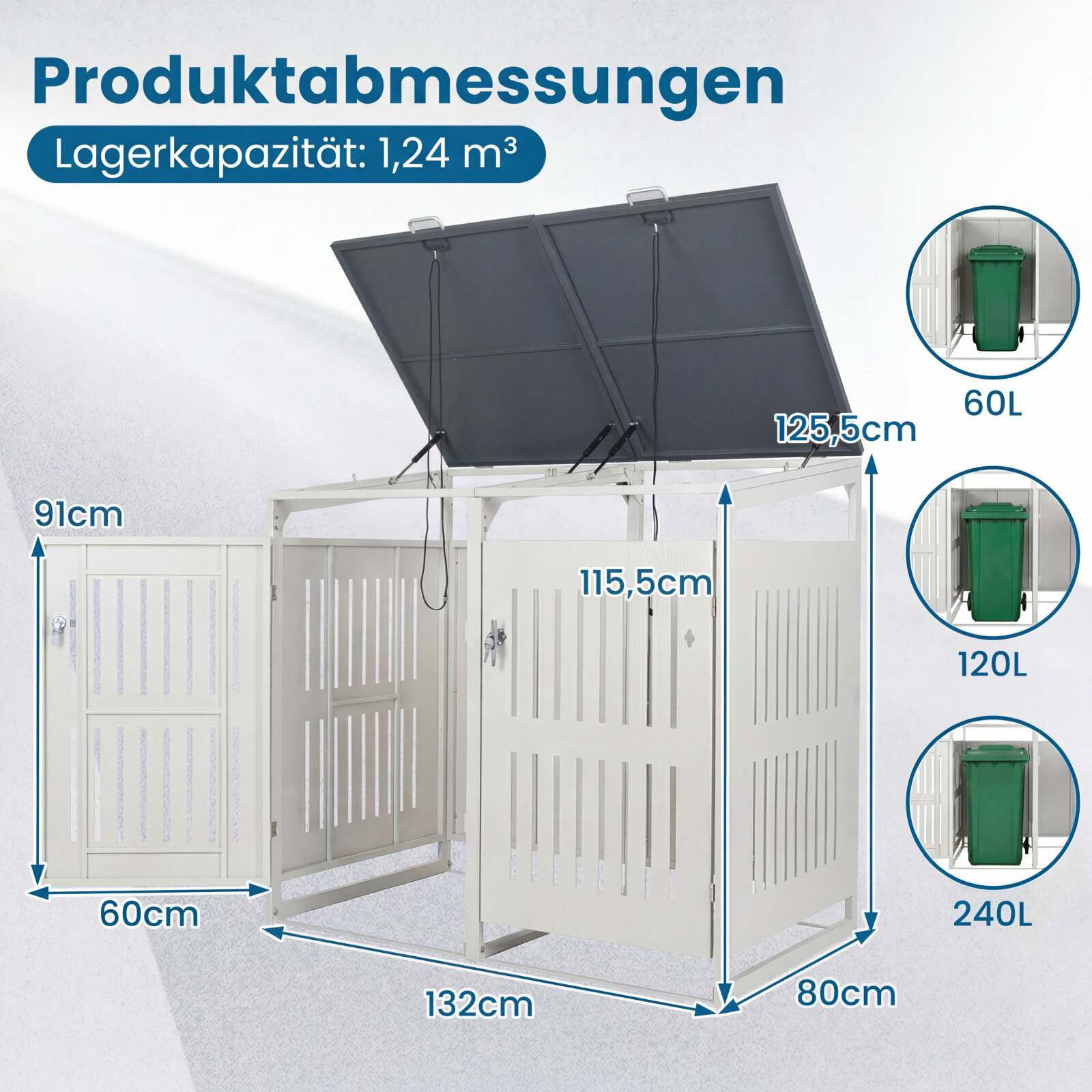 Prügikastide hoiuruum, prügikastiümbris kahele prügikastile, metallist prügikapp, valge