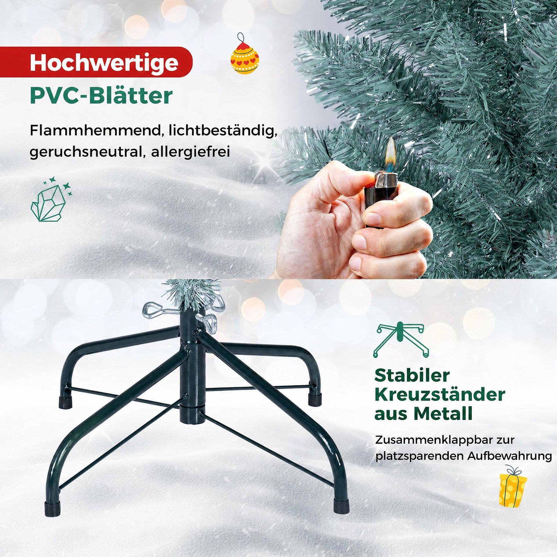 1,5/1,8/2,1 m kunstkuusk 210/320/418/535 mm PVC oksaotstega – 1,5 m