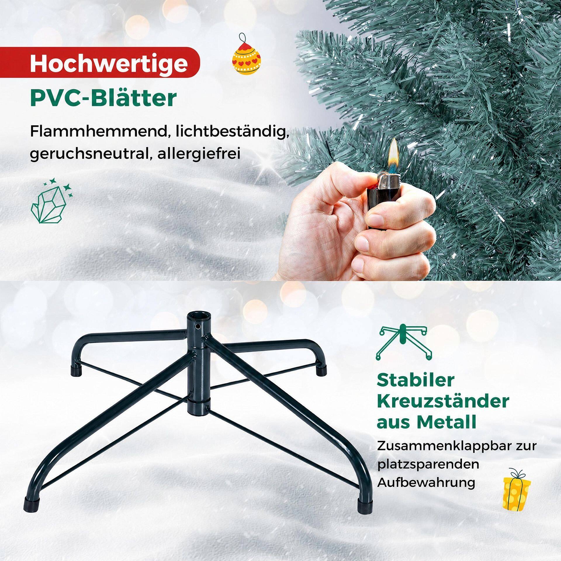 1,5/1,8/2,1/2,4 meetri pikkune kunstkuusk 210/320/418/535 mm PVC oksaotstega – 1,8 m
