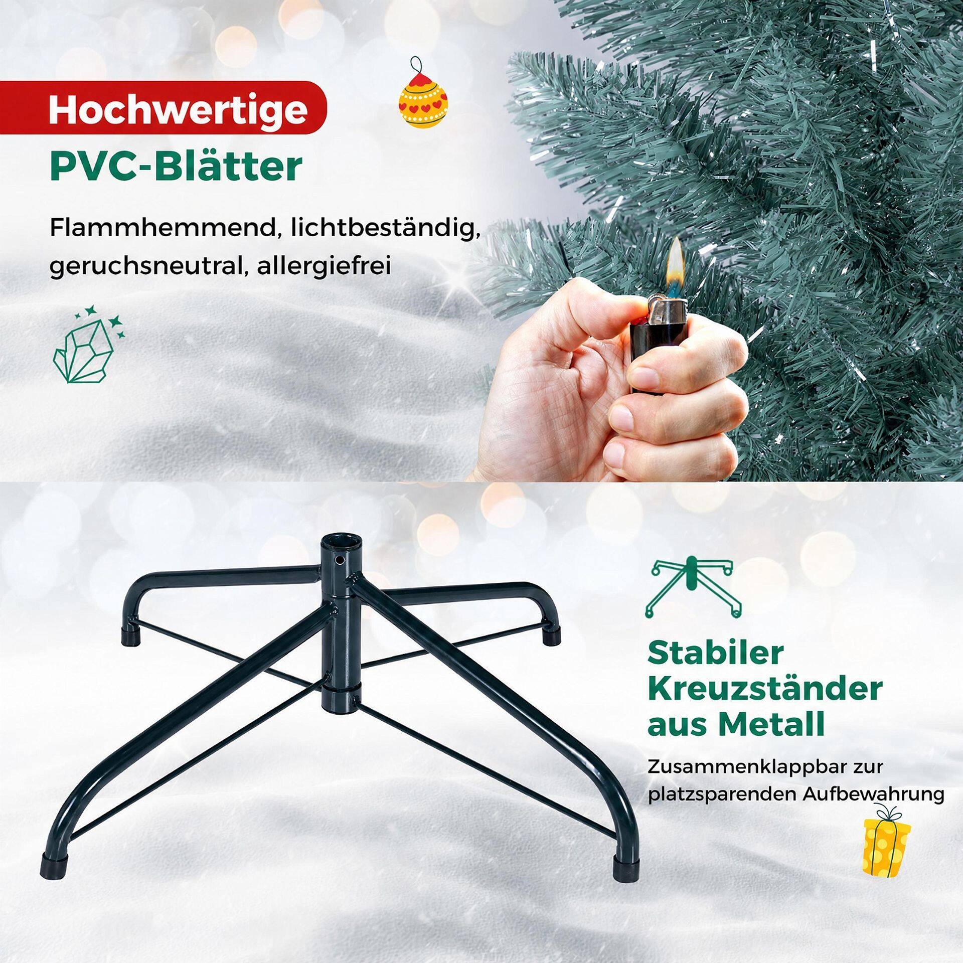 1,5/1,8/2,1 m kunstkuusk 210/320/418/535 mm PVC oksaotstega – 2,1 m