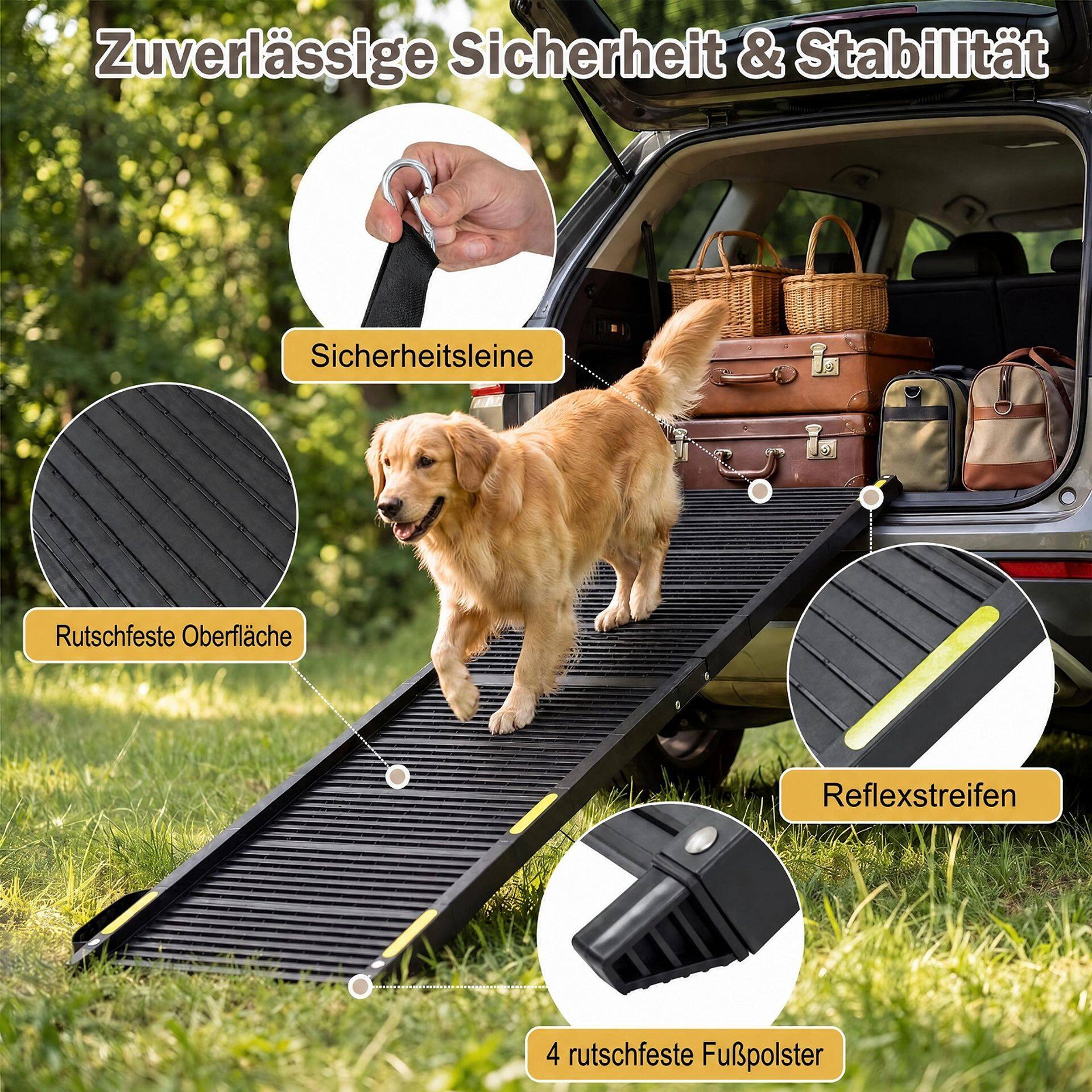 Folding Dog Ramp for Car 64.5″L x 16″W Portable Pet Ramp with Plastic Non-Slip Surface-Black Folding Dog Ramp for Car 64.5″L x 16″W Portable Pet Ramp with Plastic Non-Slip Surface-Black