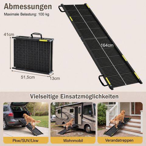 Kokkupandav koerakaldtee autole 164 cm P x 41 cm L Kaasaskantav lemmiklooma kaldtee plastmassist libisemiskindla pinnaga - must