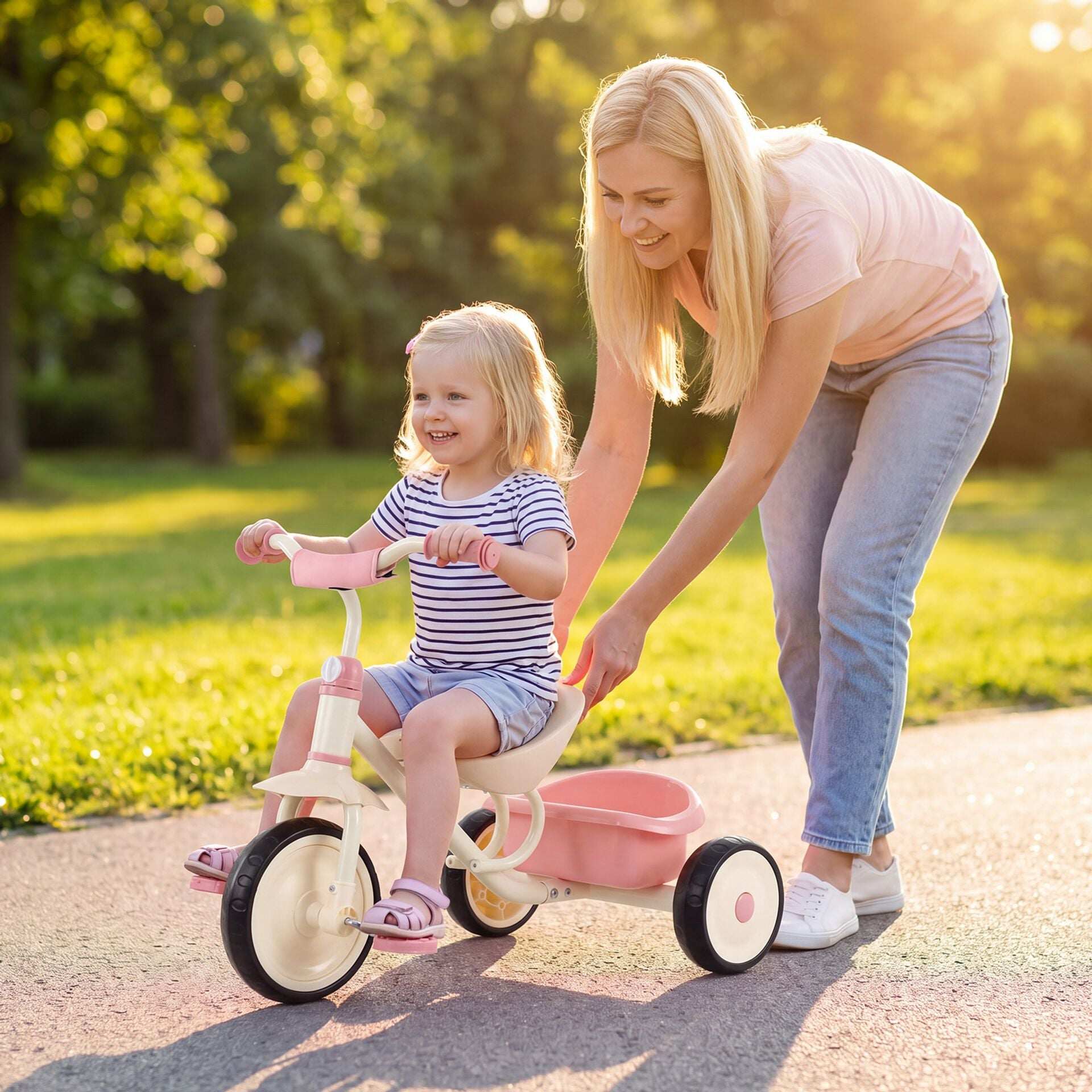 Toddler Tricycle with Removable Rear Storage Basket for Boys and Girls 2-5 Years Old-Pink Toddler Tricycle with Removable Rear Storage Basket for Boys and Girls 2-5 Years Old-Pink