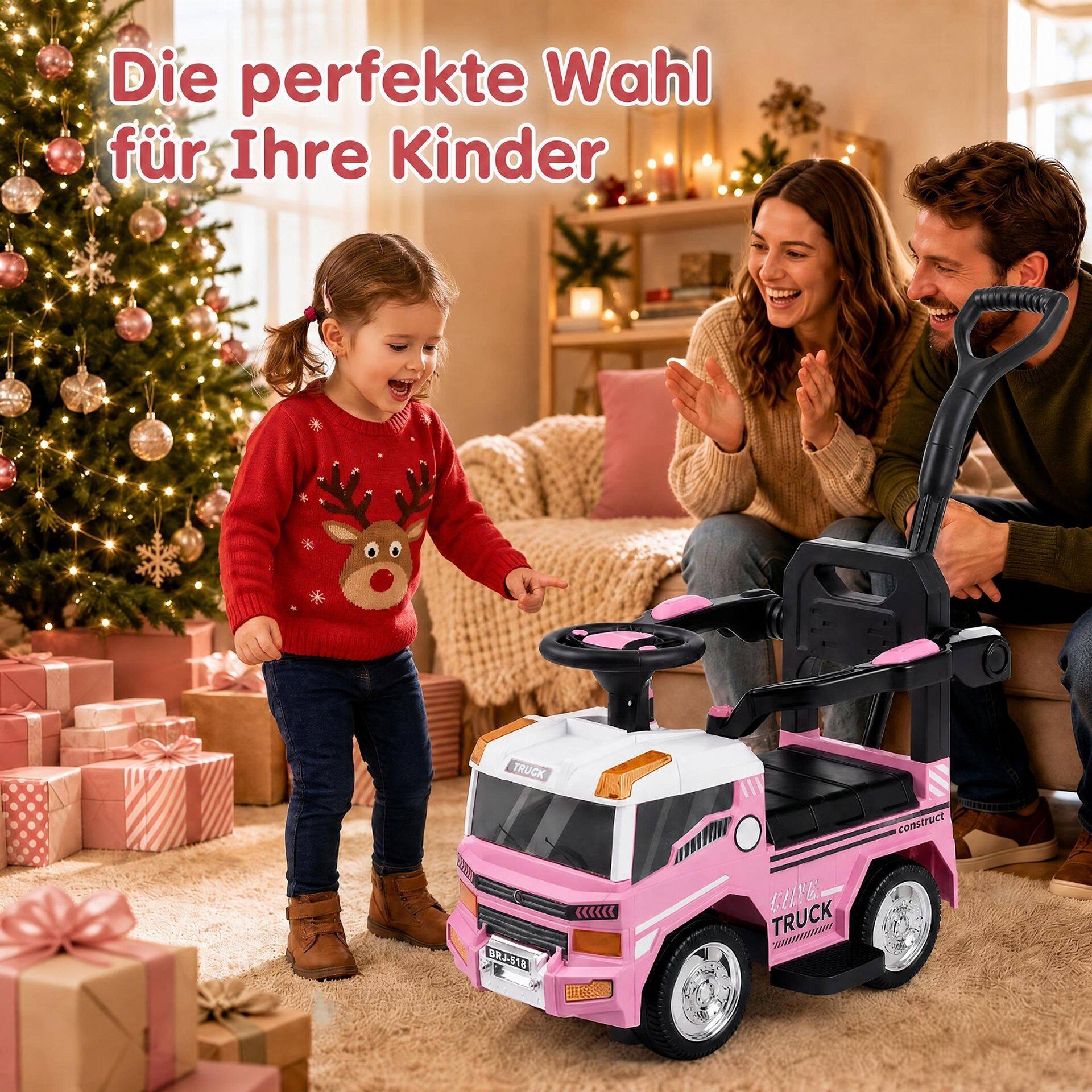 3-ühes laste lükandauto 3–5-aastastele väikelastele muusikaga – roosa