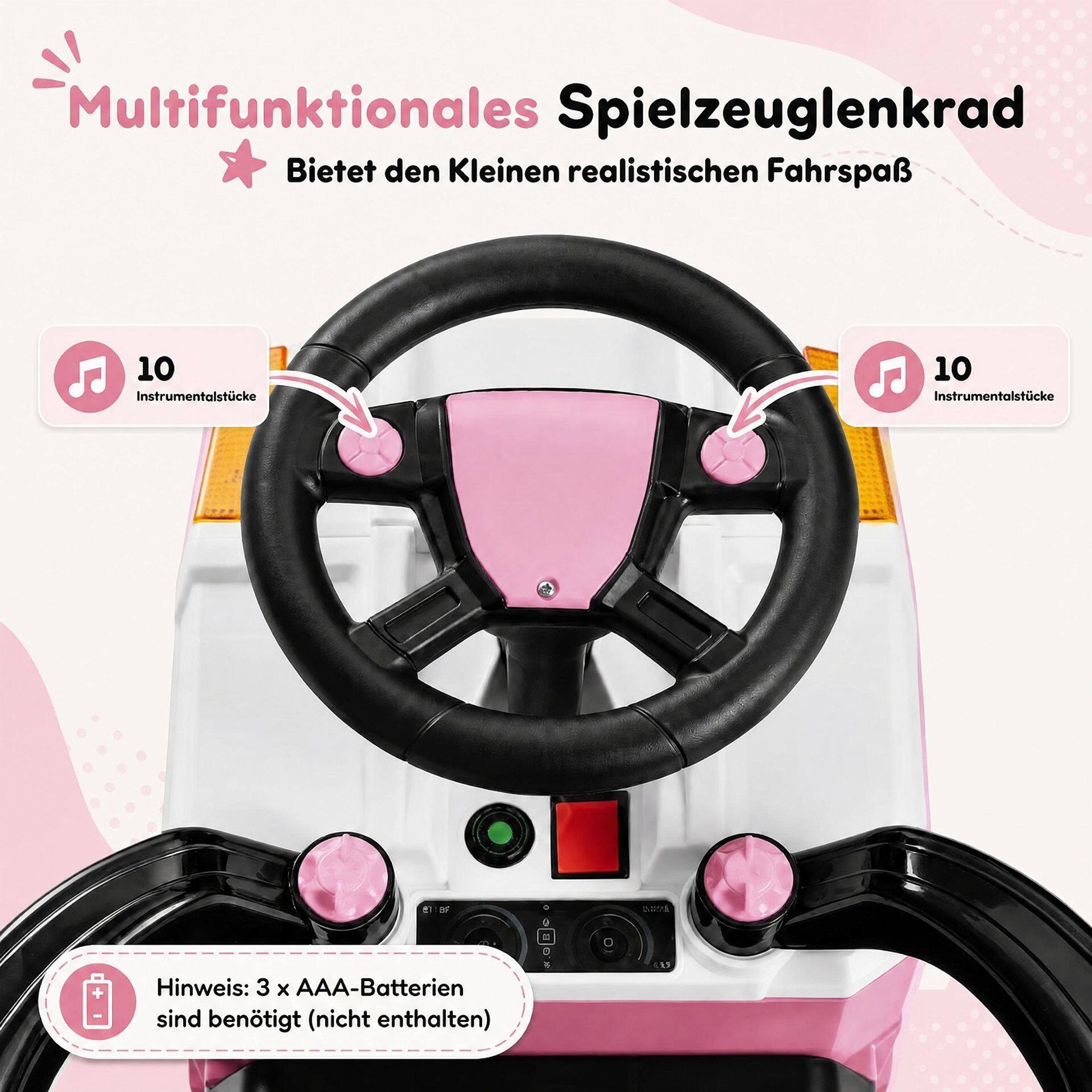 3-ühes laste lükandauto 3–5-aastastele väikelastele muusikaga – roosa