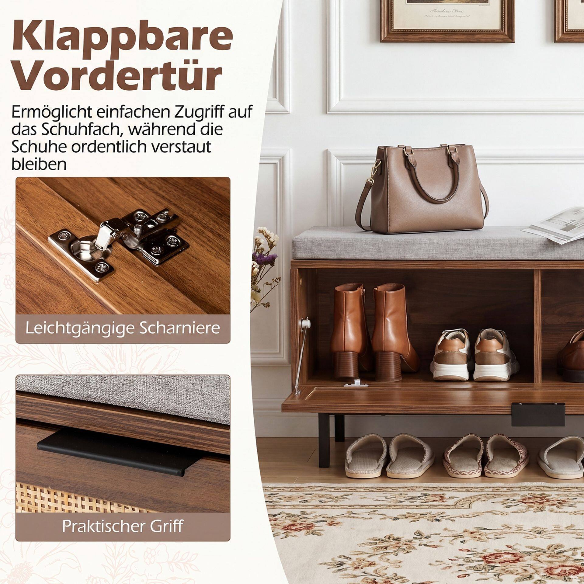 Shoe Storage Bench with Padded Cushion for Hallway Bedroom-Brown