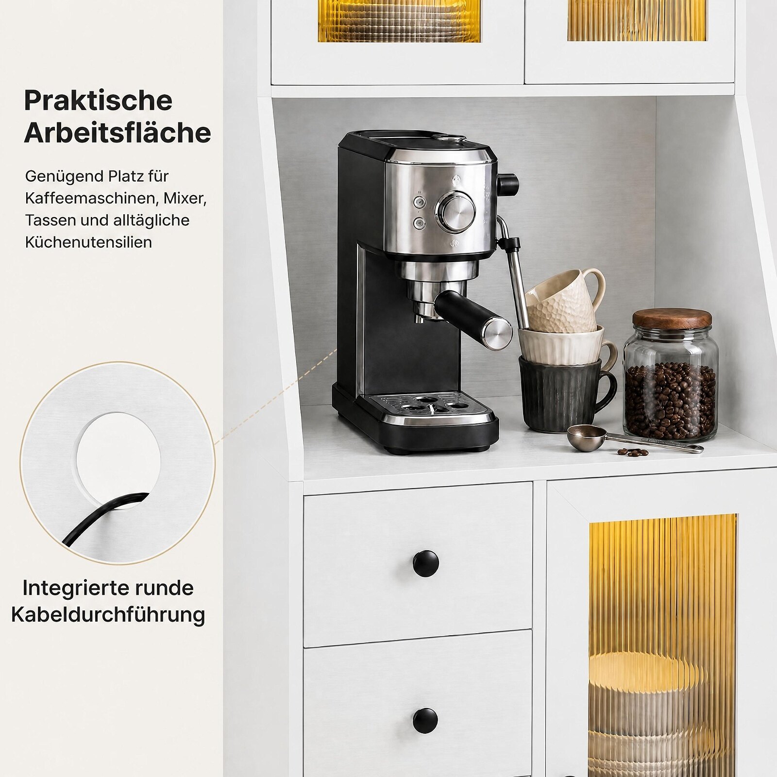 Kitchen Pantry Cabinet with Adjustable LED Lights and Doors-White
