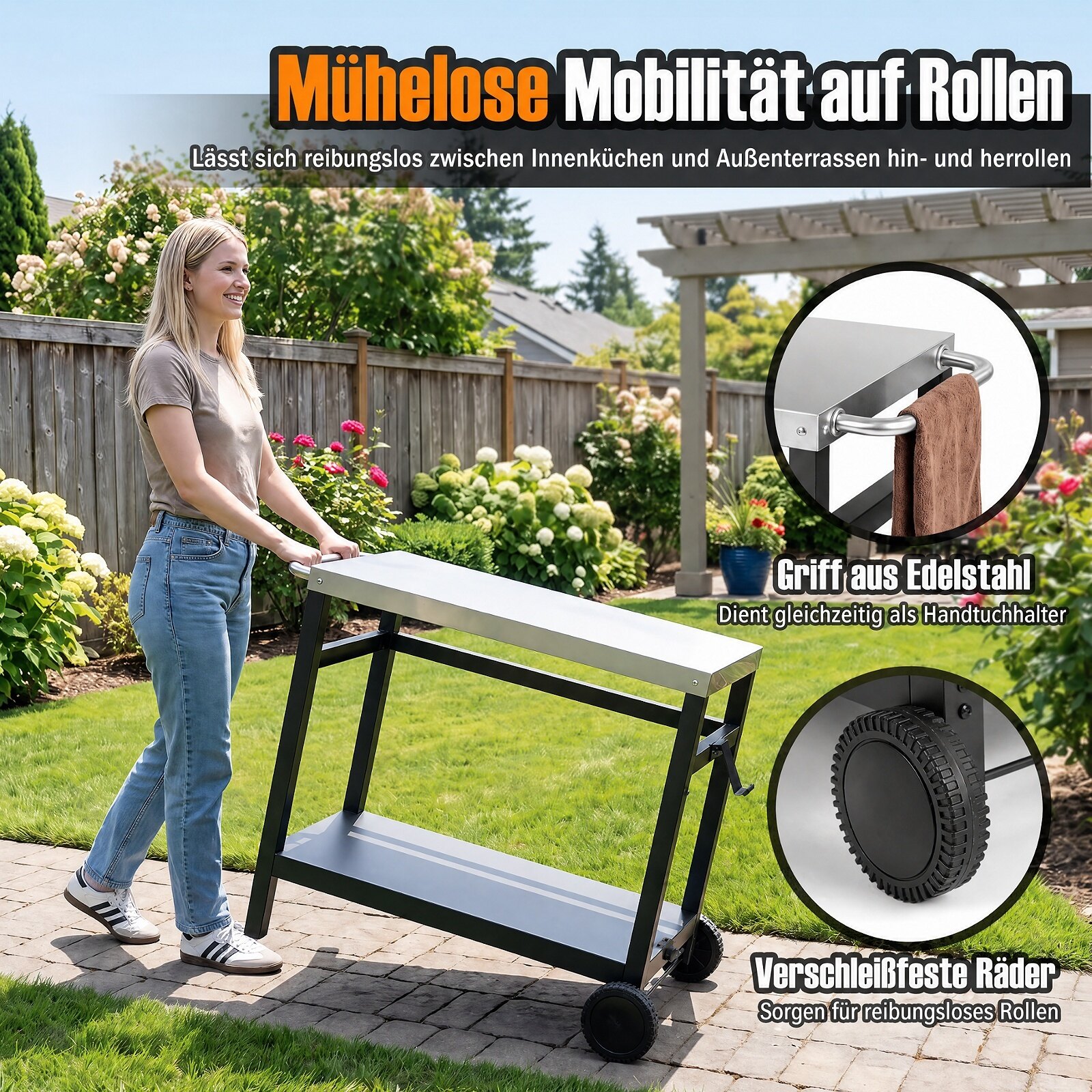 86 cm x 51 cm kahe riiuliga grilllaud terasest pealispinnaga - must