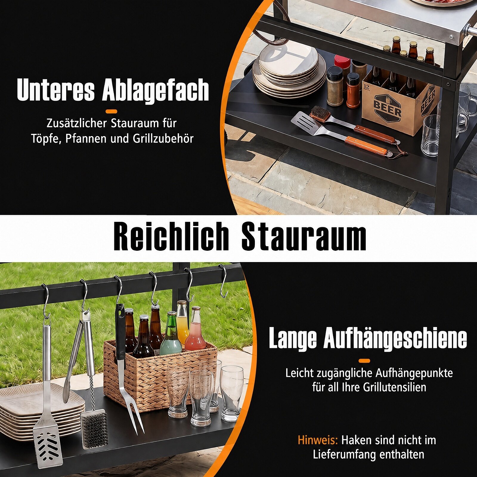 86 cm x 51 cm kahe riiuliga grilllaud terasest pealispinnaga - must