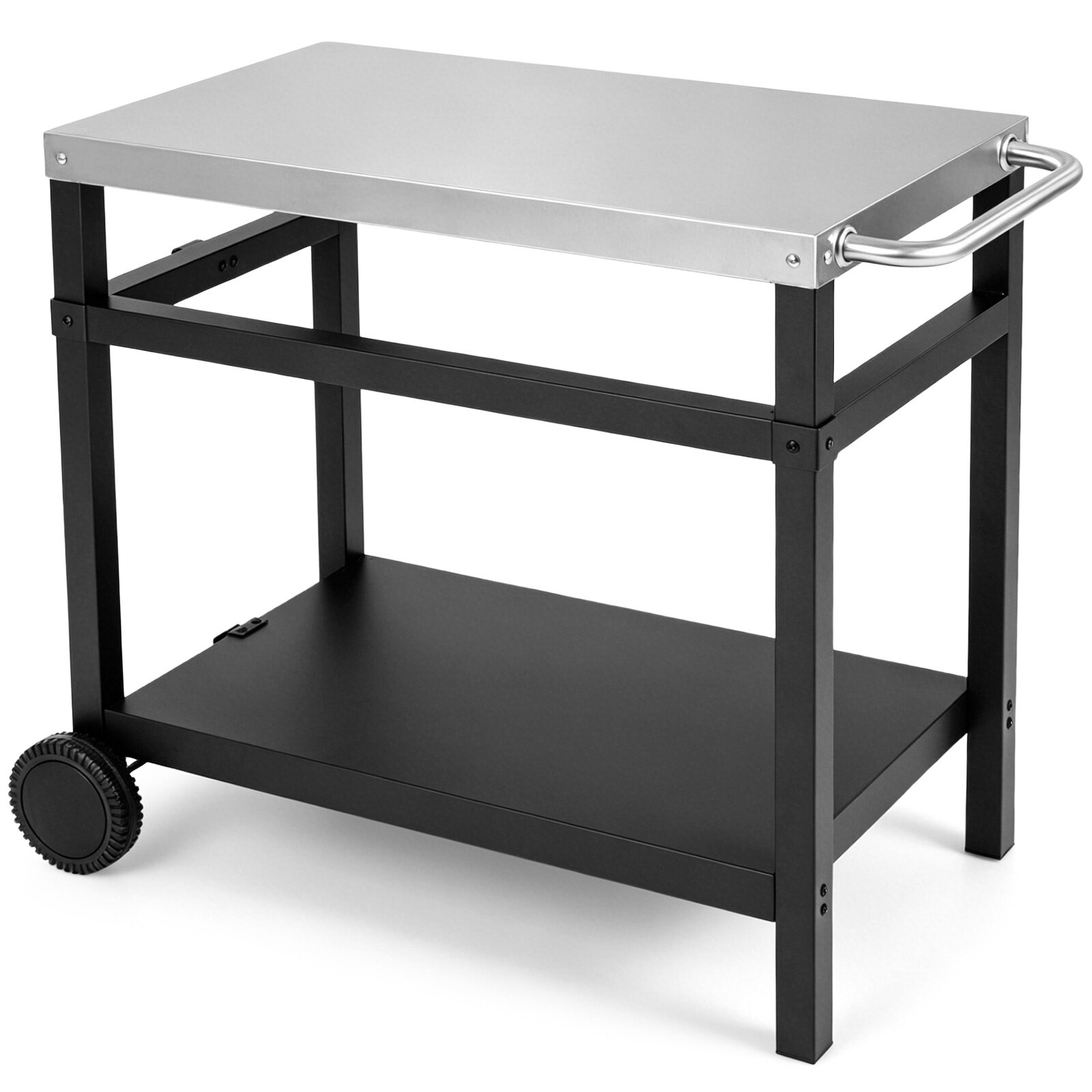 86 cm x 51 cm kahe riiuliga grilllaud terasest pealispinnaga - must