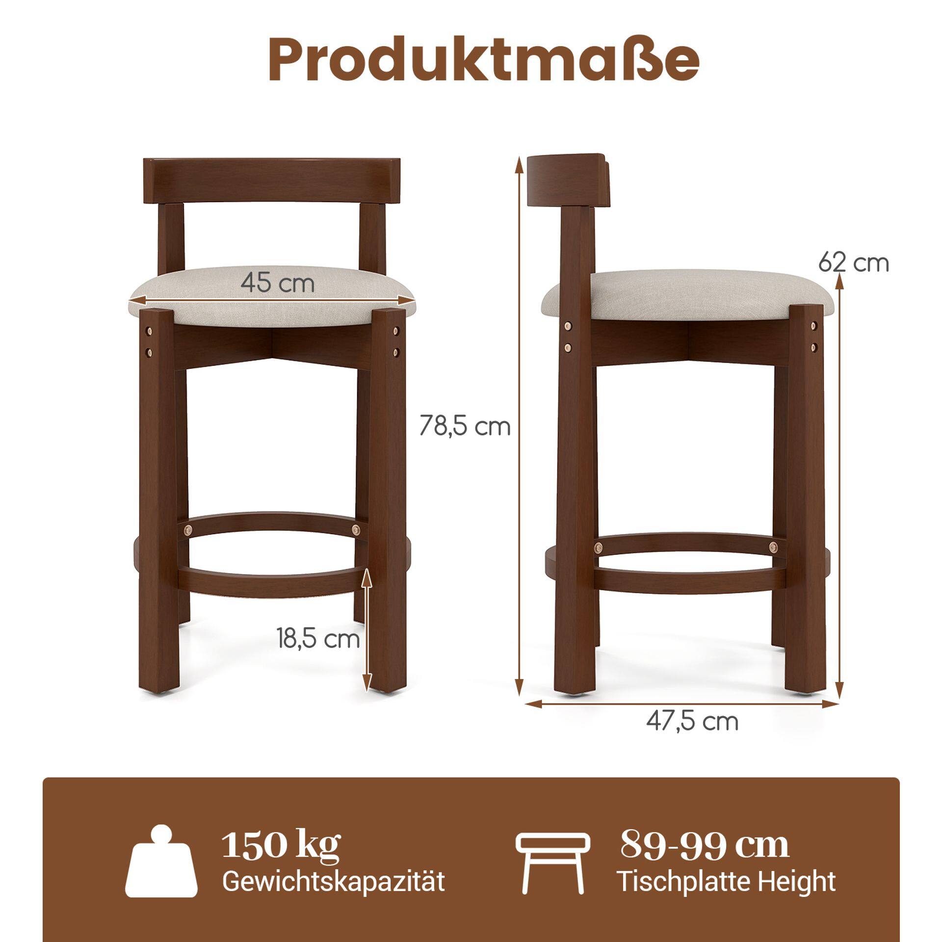 61 cm baaritoolide komplekt, 2 tk, seljatoe ja jalatugedega – beež