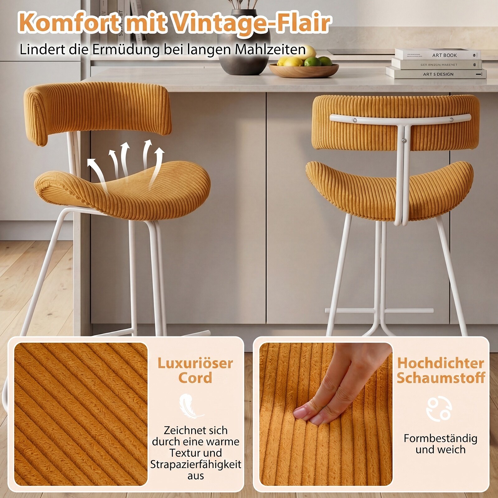 Set of 2 Counter Height Stools 25 Inch Armless Barstools with Padded Seat and Footrest-Orange Set of 2 Counter Height Stools 25 Inch Armless Barstools with Padded Seat and Footrest-Orange