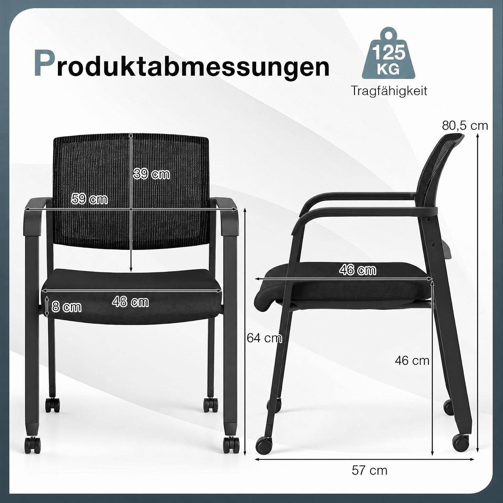Set of 2 Stackable Conference Room Chairs with Wheels for Home Office-Black