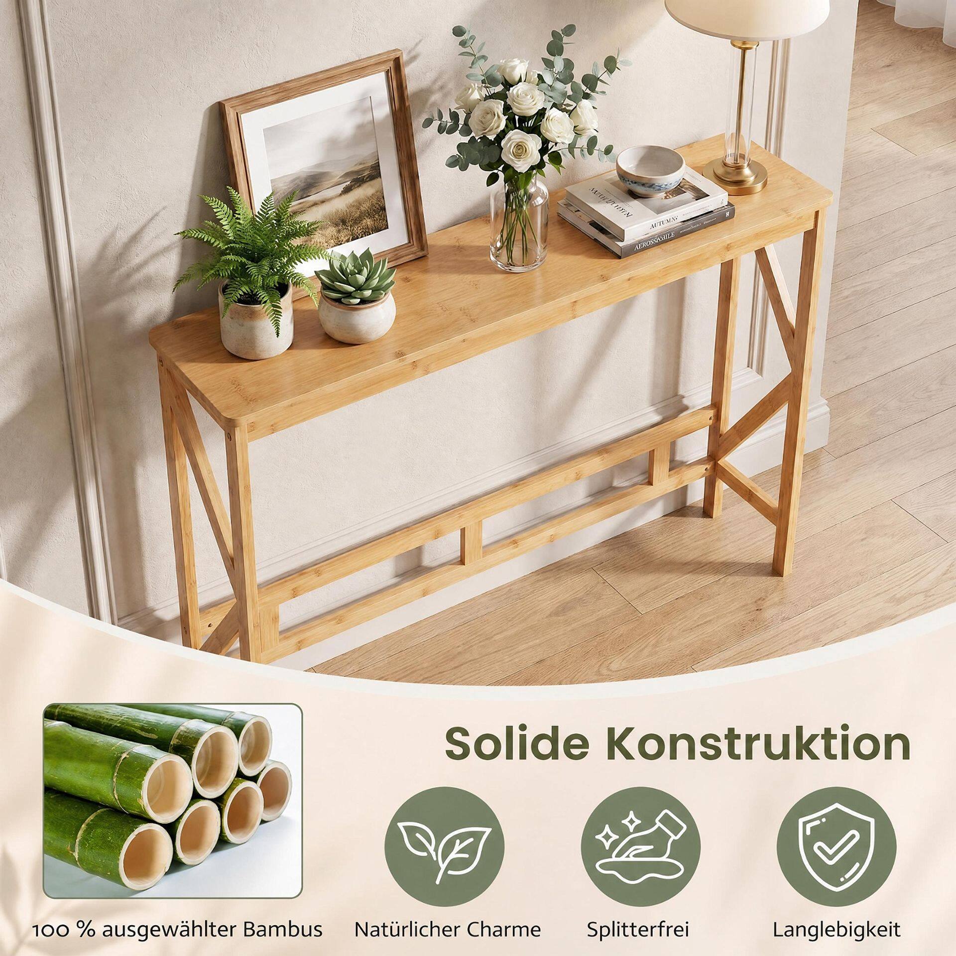 100 cm Bamboo Console Table for Narrow Entryway-Natural