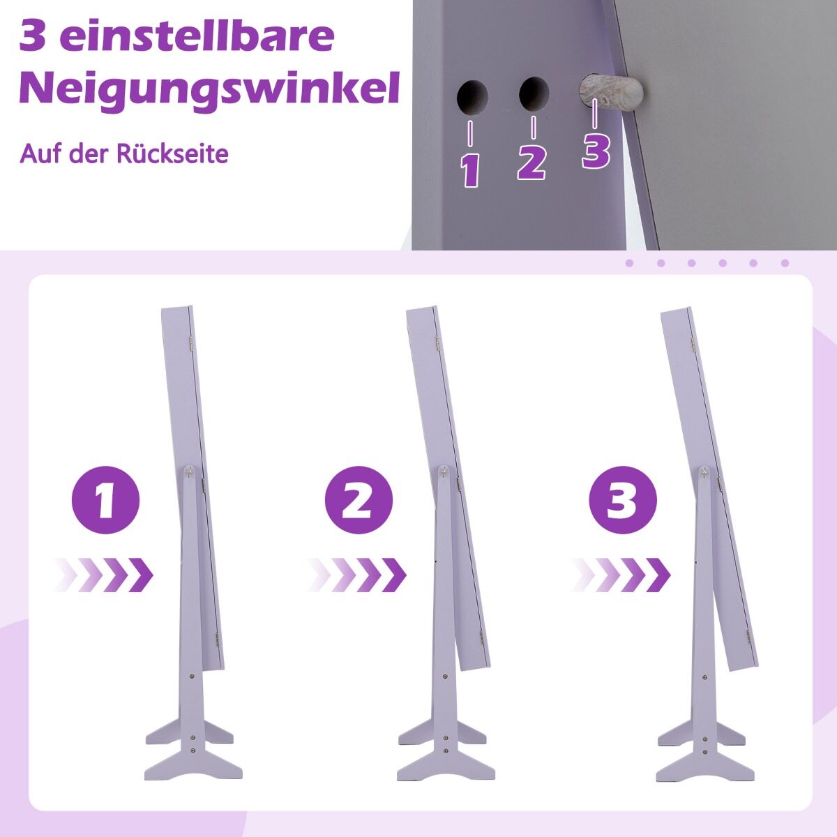Eraldiseisev ehtekapp peegliga, ehtekirst, kosmeetika hoiukapp, 3 reguleeritavat asendit, lilla