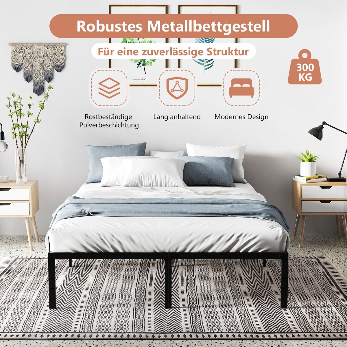 36 cm kõrge kuningasuuruses voodiraamiga, metallplatvormvoodi liistudega, voodi all panipaigaga, madratsi alus, must