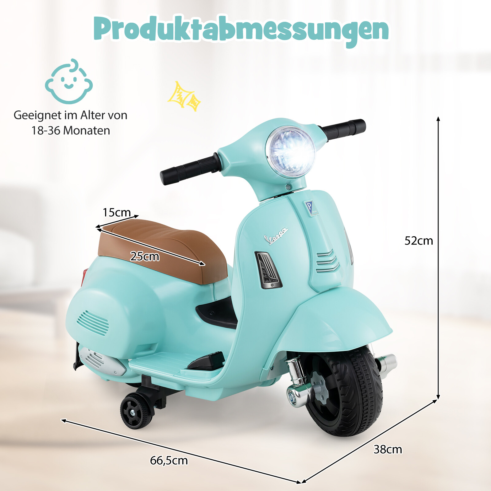 Litsentseeritud Vespa laste elektrimootorratas 6 V akutoitel mootorratas LED-esitulega sinine