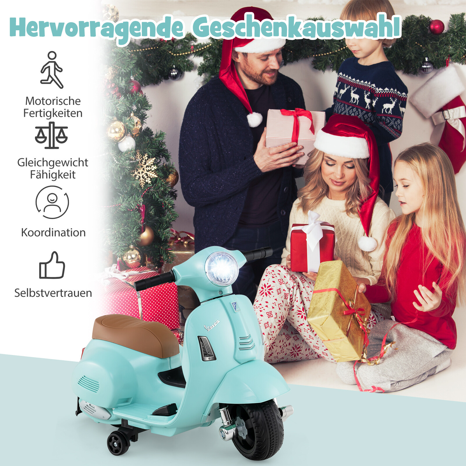 Litsentseeritud Vespa laste elektrimootorratas 6 V akutoitel mootorratas LED-esitulega sinine