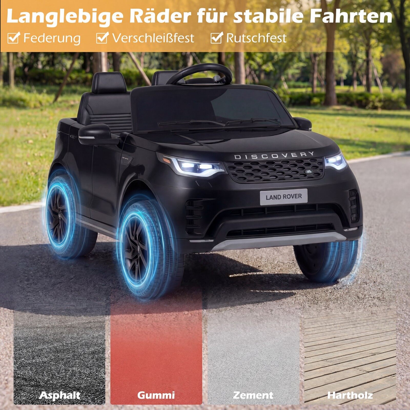 12 V Land Rover laste elektriauto vedrustusega LED-muusika juhtmevaba lastele alates 3. eluaastast must