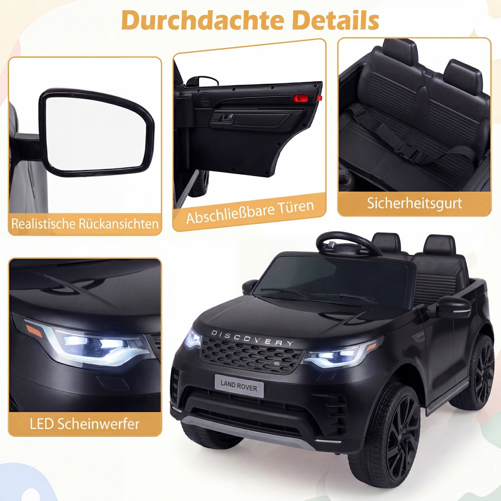 12 V Land Rover laste elektriauto vedrustusega LED-muusika juhtmevaba lastele alates 3. eluaastast must