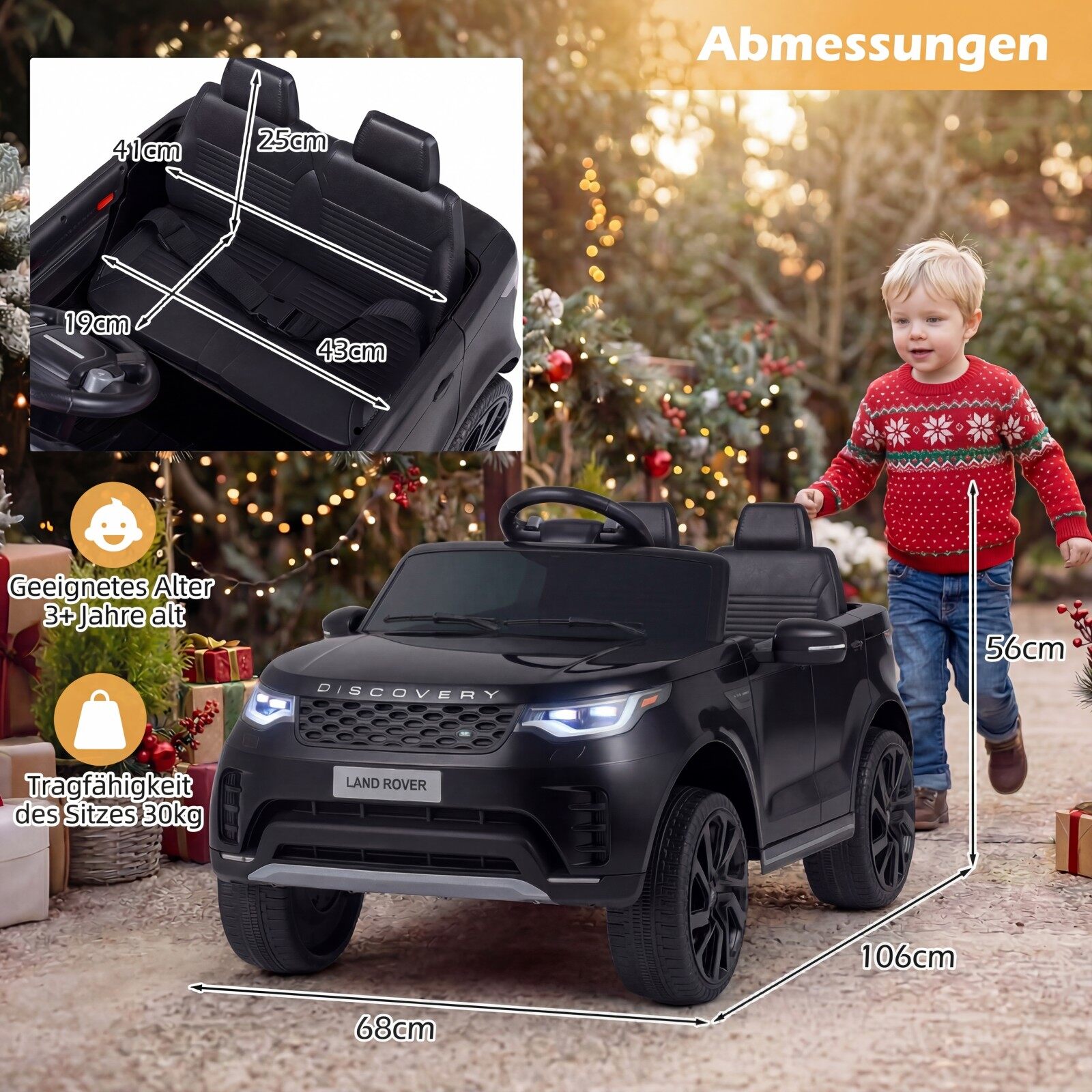 12 V Land Rover laste elektriauto vedrustusega LED-muusika juhtmevaba lastele alates 3. eluaastast must