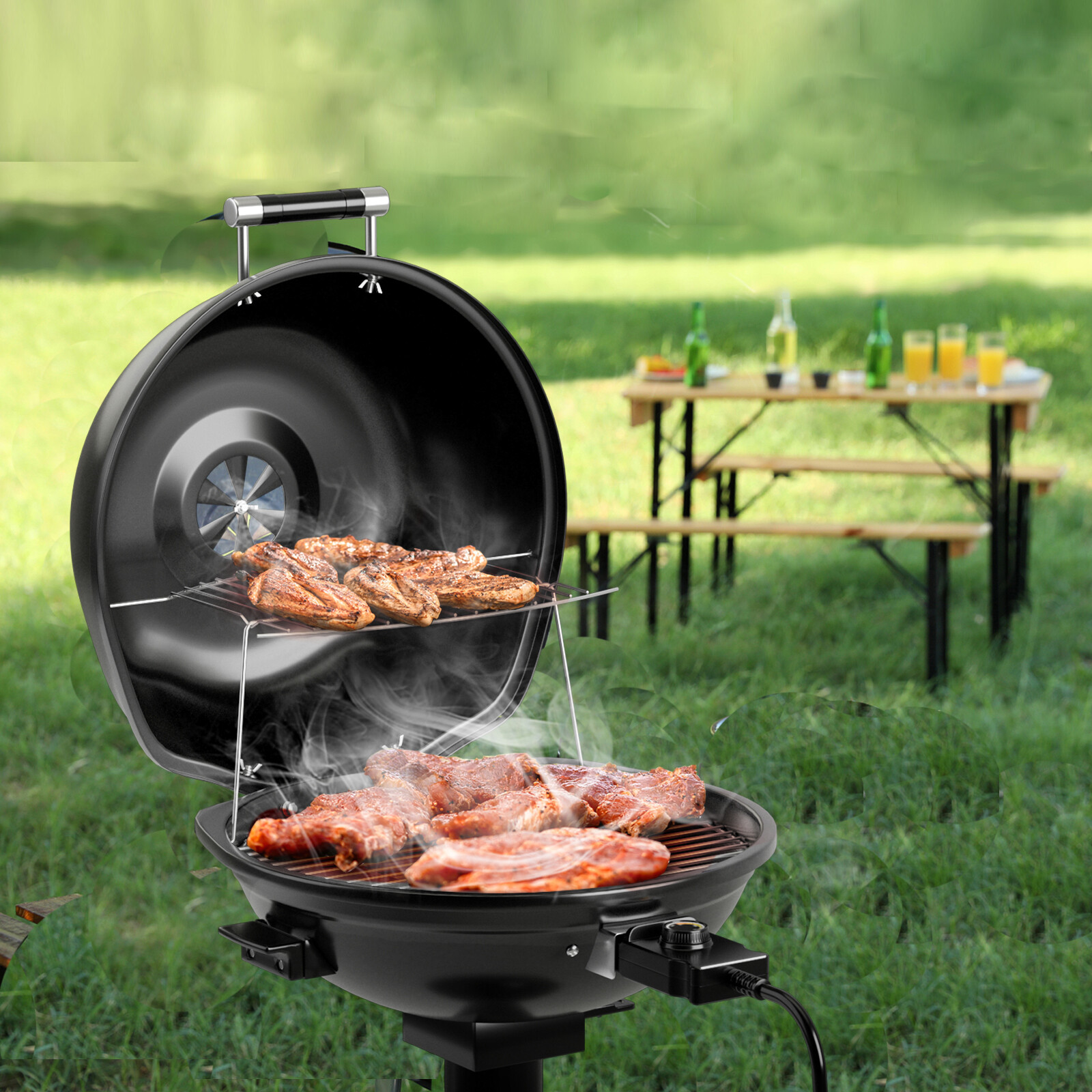 Elektriline BBQ-grill, kaasaskantav alusgrill eemaldatava mittenakkuva soojendusrestiga, must