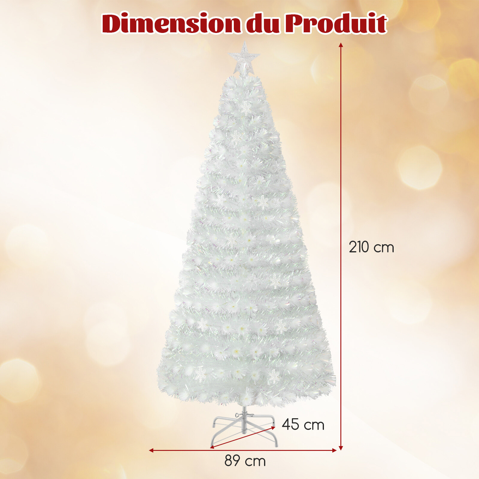 210 cm kunstkuusk värviliste LED-tulede, fiiberoptika ja tähekujulise kaunistusega, valge