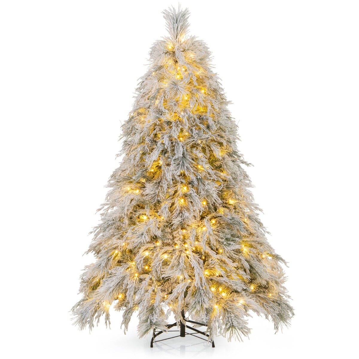 Flokeeritud hingedega kunstkuusk, soojad valged LED-tuled, oksaotsad, männiokkad, pajulehed, 192 cm kõrge