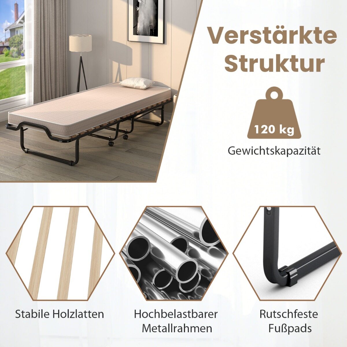 Kokkupandav voodi luksusliku madratsiga 200 x 90 x 41 cm beež Valmistatud Itaalias