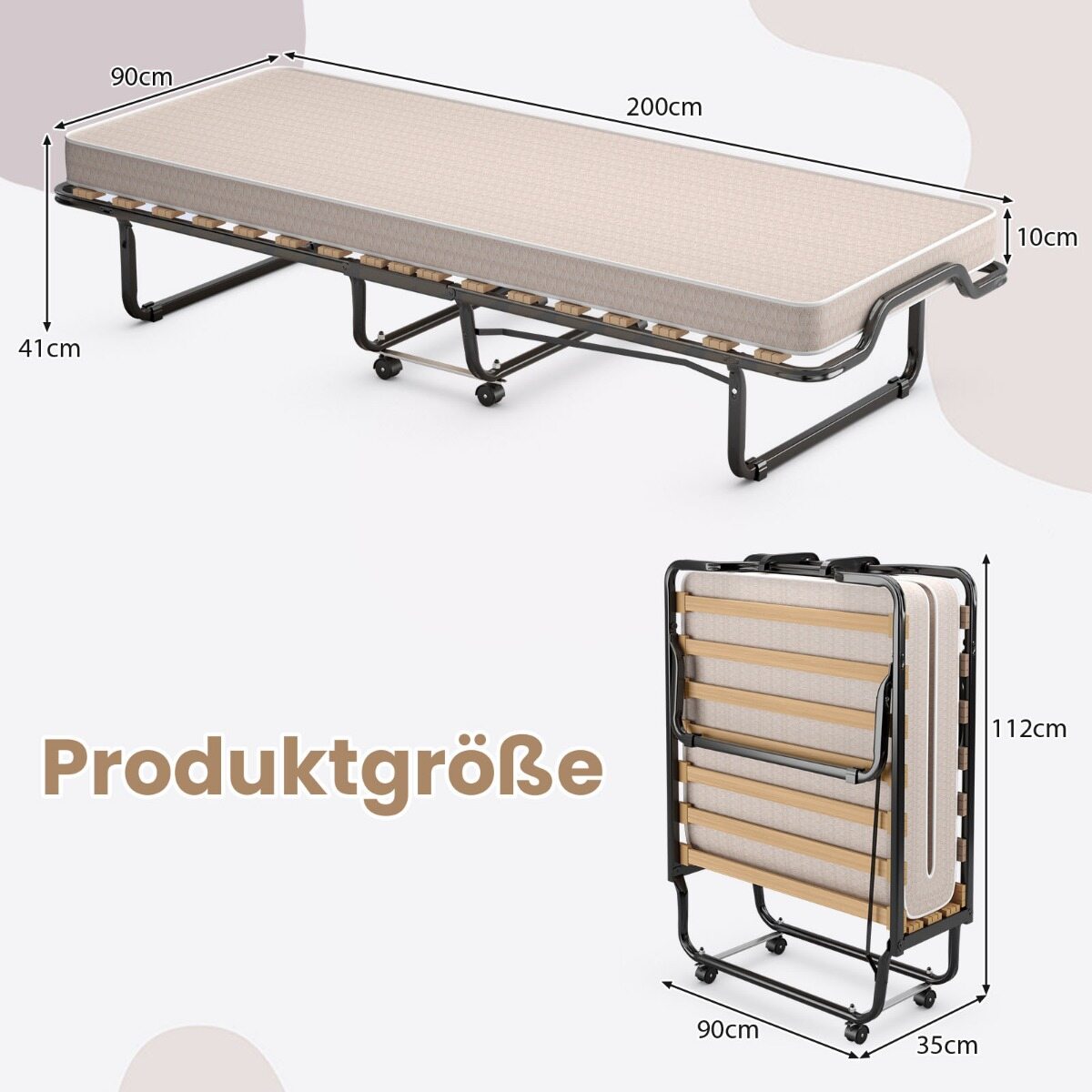 Kokkupandav voodi luksusliku madratsiga 200 x 90 x 41 cm beež Valmistatud Itaalias