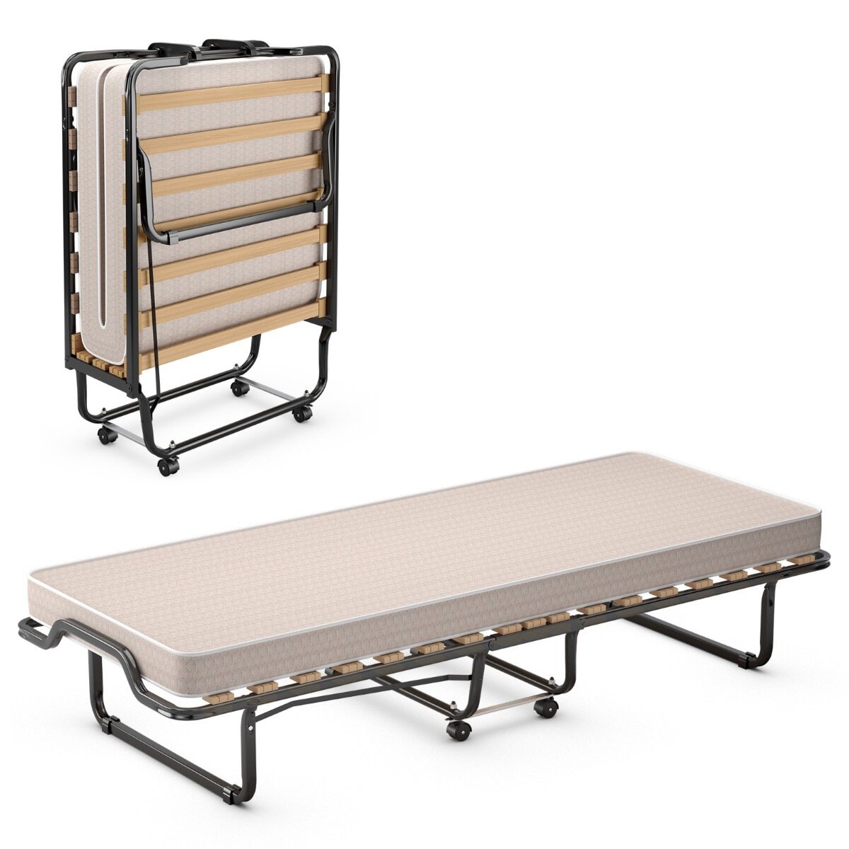 Kokkupandav voodi luksusliku madratsiga 200 x 90 x 41 cm beež Valmistatud Itaalias