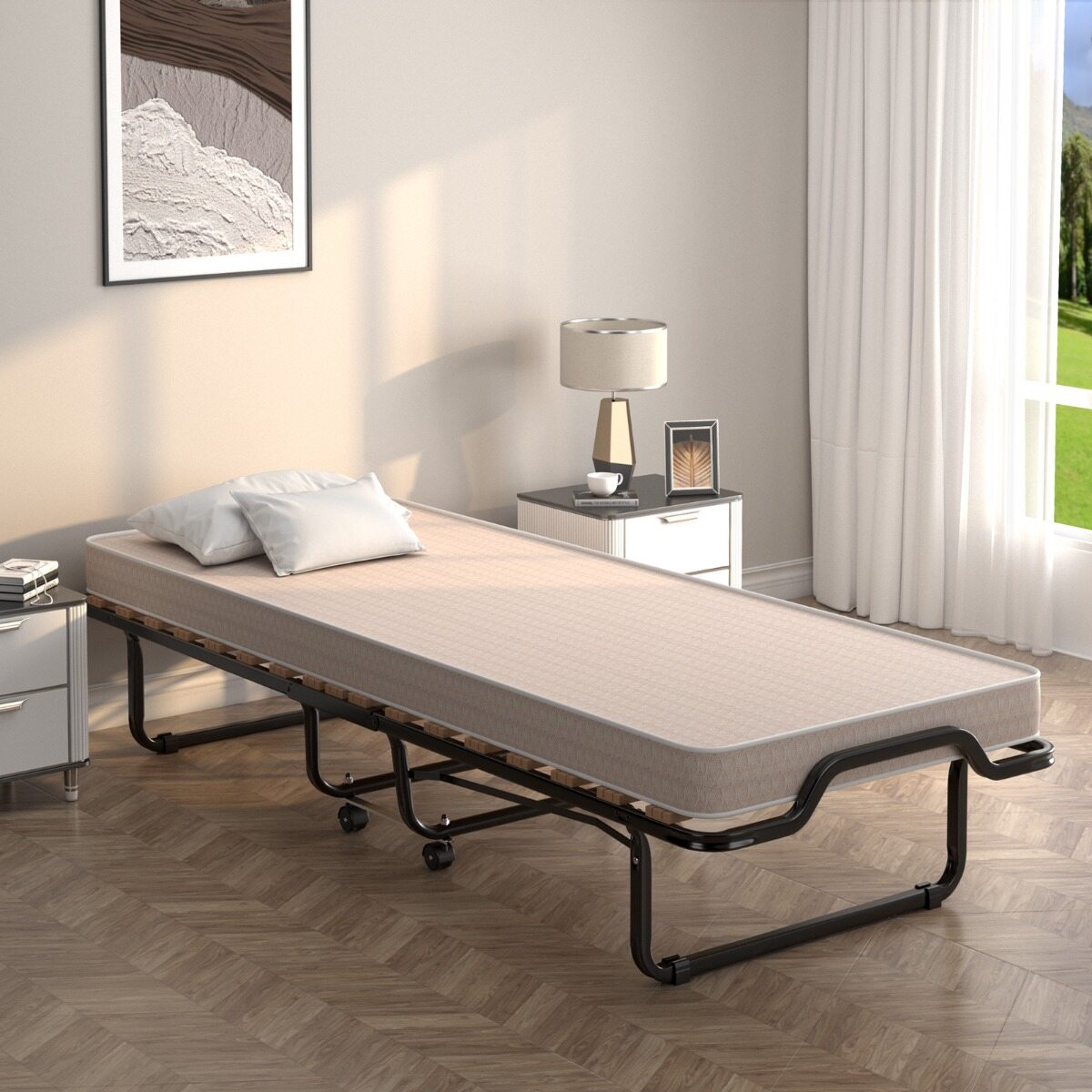 Kokkupandav voodi luksusliku madratsiga 200 x 90 x 41 cm beež Valmistatud Itaalias