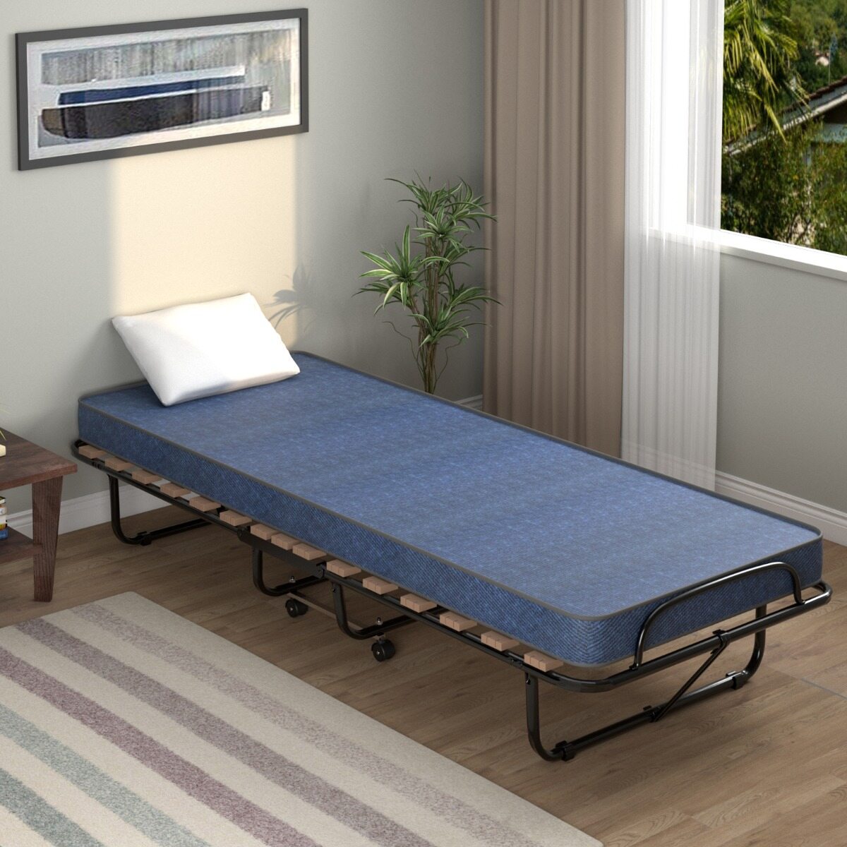Kokkupandav voodi madratsiga Kaasaskantav ja rullitav külalistevoodi 190 x 80 x 33 cm Sinine Valmistatud Itaalias