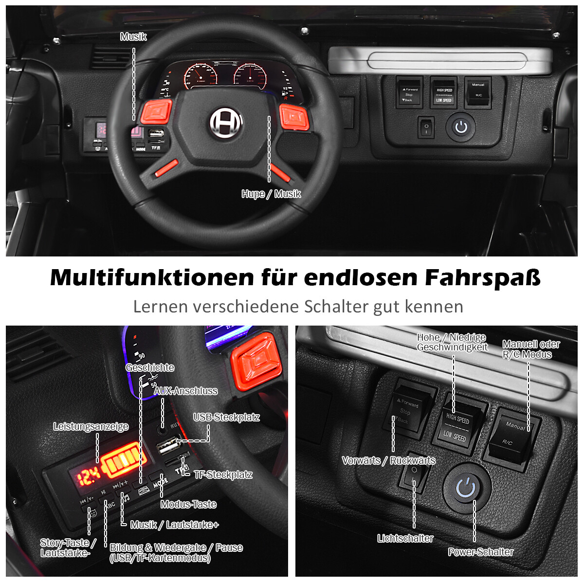 12 V elektriauto akutoitel elektriauto 2 istmega 123 x 80 x 80 cm must