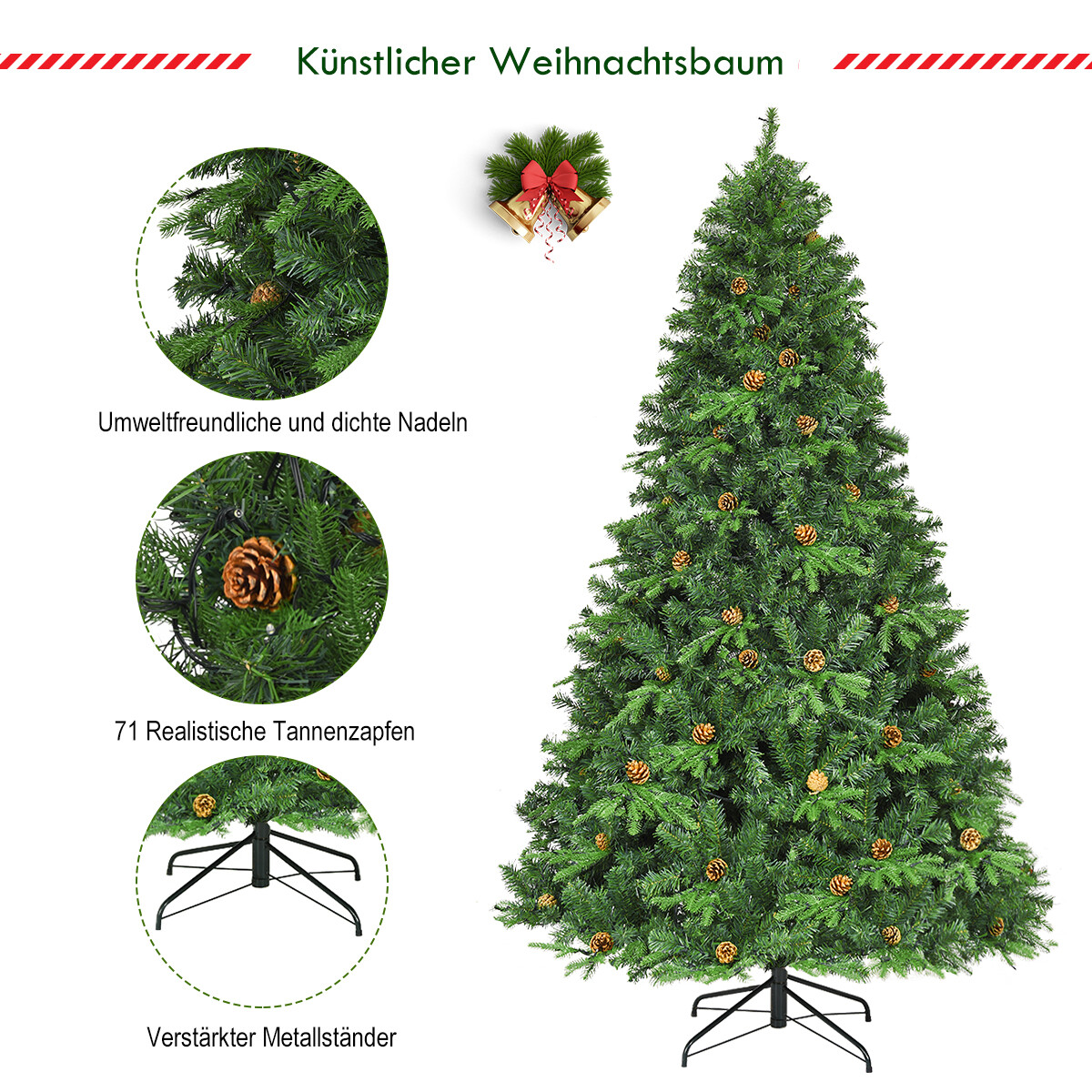 Kunstlik jõulupuu LED-tuledega 225 cm