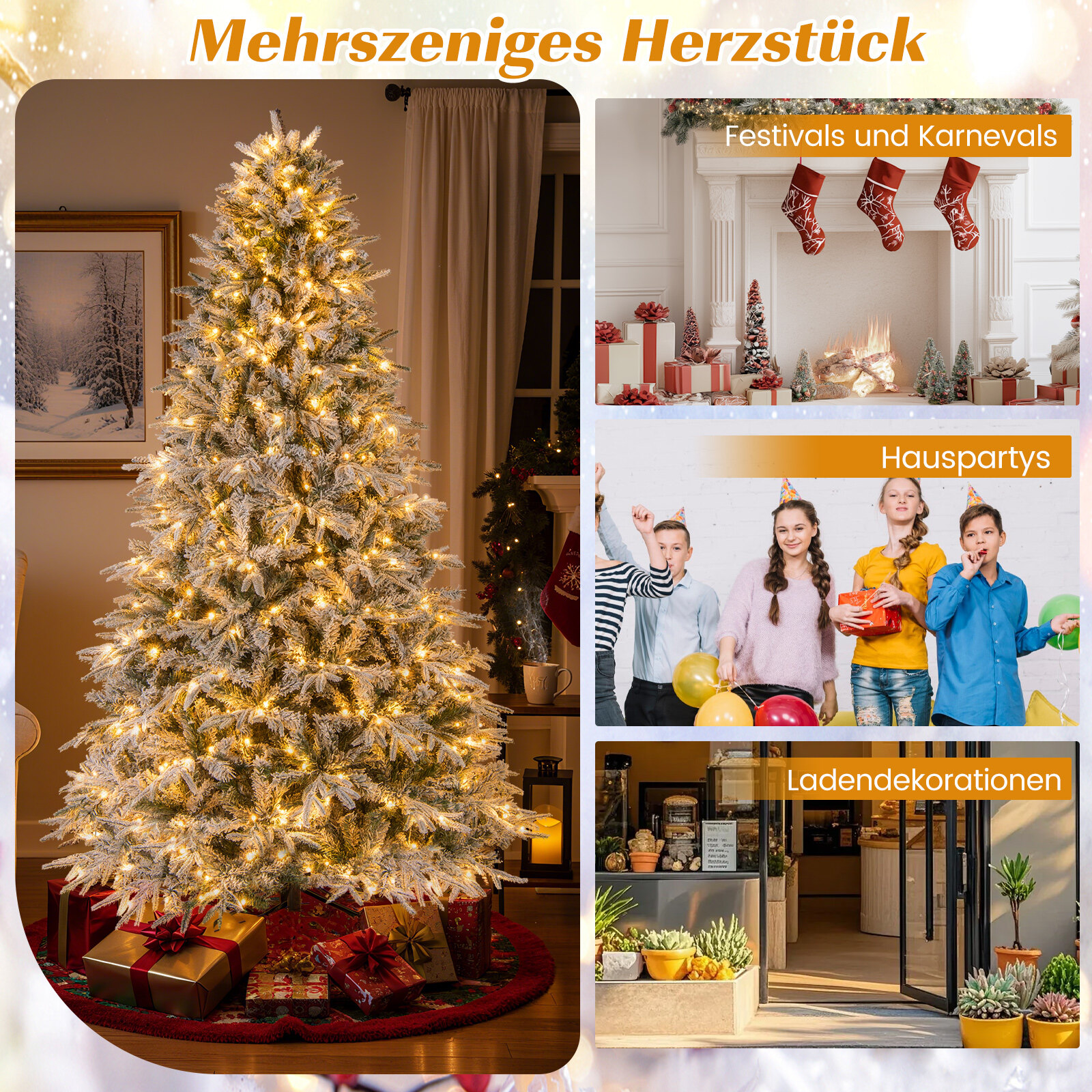 240 cm kunstkuusk tulede ja lumega, kuusepuu, kunstkuusk