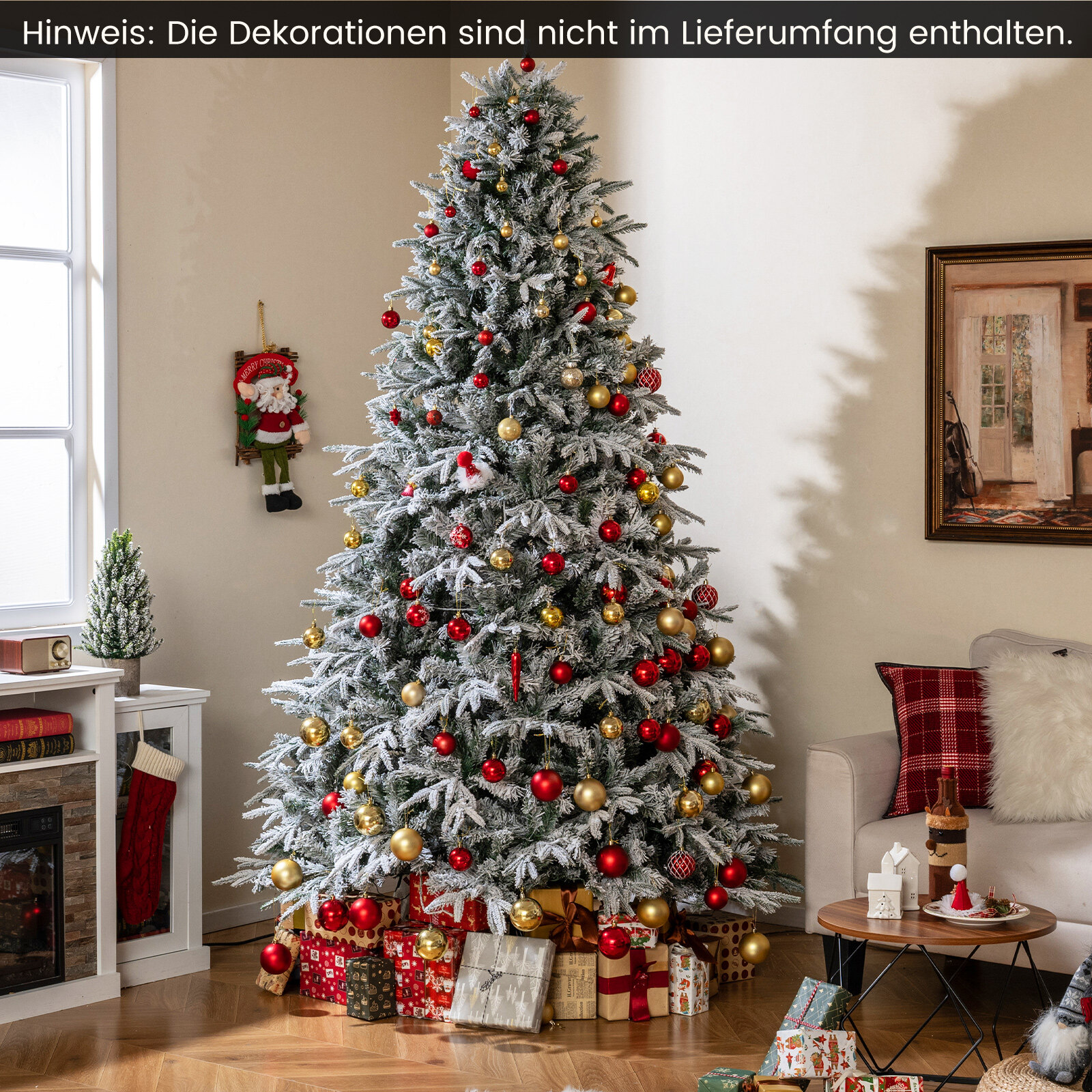 240 cm kunstkuusk tulede ja lumega, kuusepuu, kunstkuusk