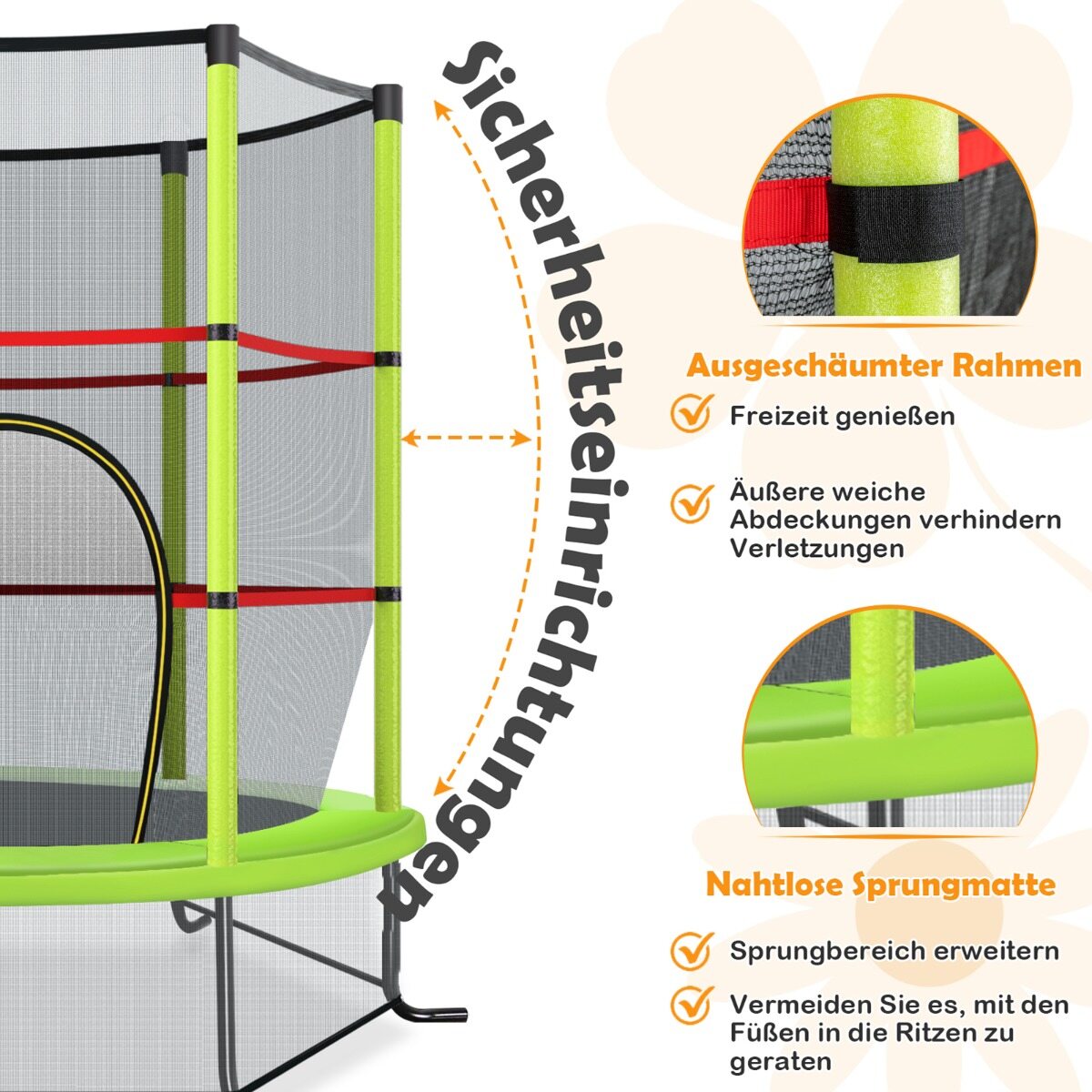 Ø140cm aiabatuut turvavõrguga, kandevõime kuni 135 kg, lastele alates 3. eluaastast, roheline