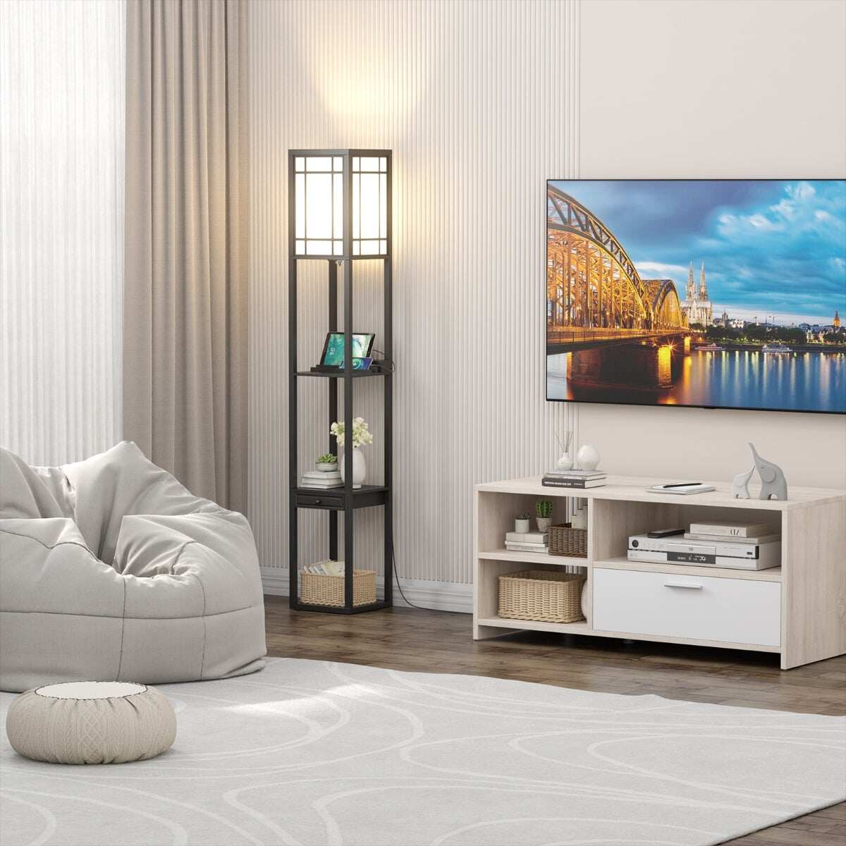 Moodne riiulil põhinev põrandalamp elutuppa ja magamistuppa 26 x 26 x 160,5 cm must
