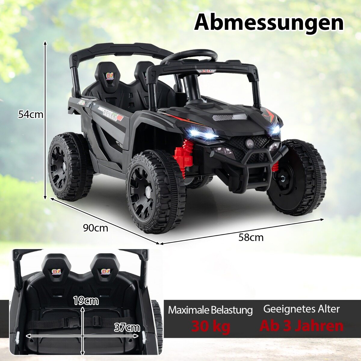 Laste 12 V elektriauto puldiga, elektriline UTV veoauto, laste auto, lastesõiduk, must